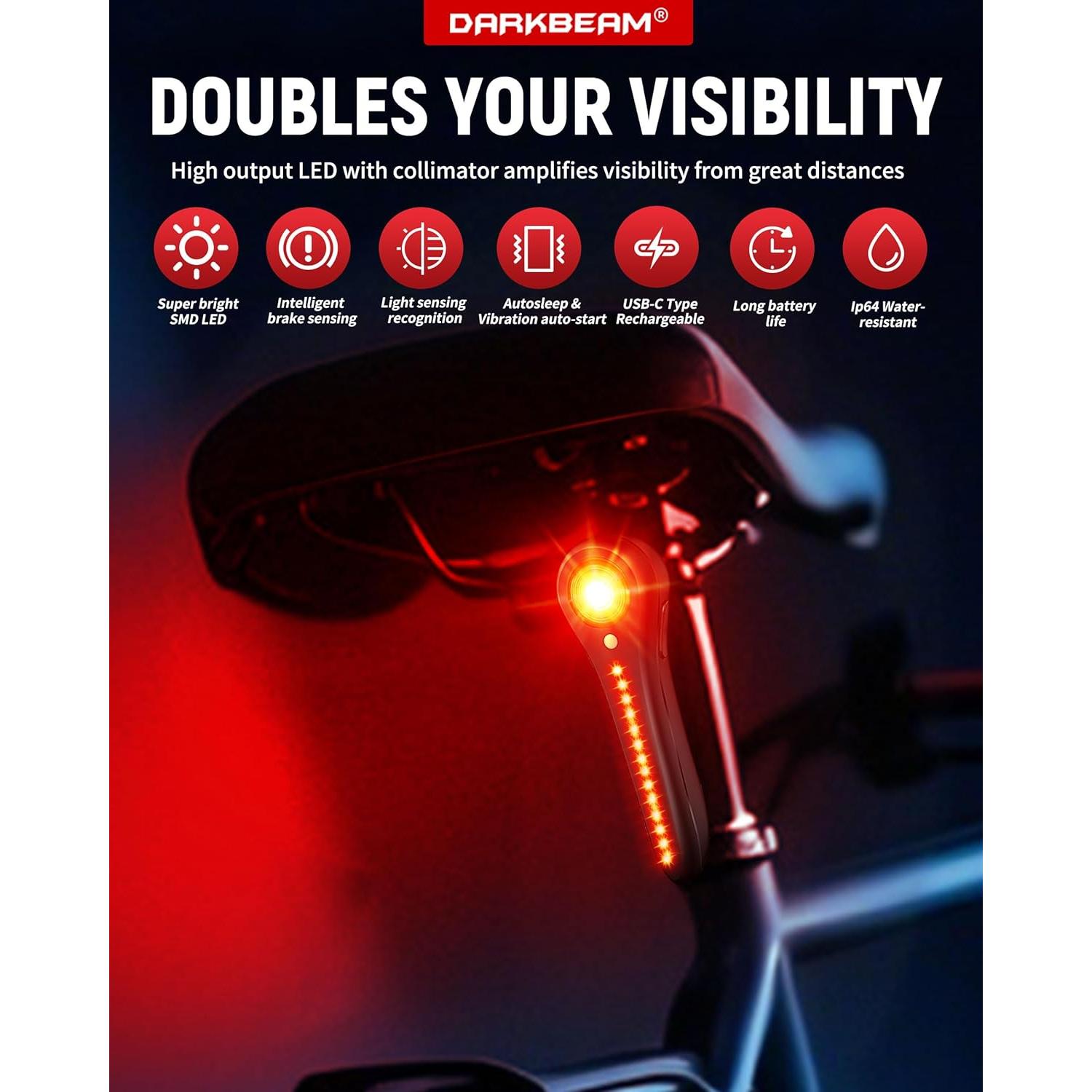 Luz Trasera de Bicicleta DARKBEAM T24 Recargable USB-C IP64