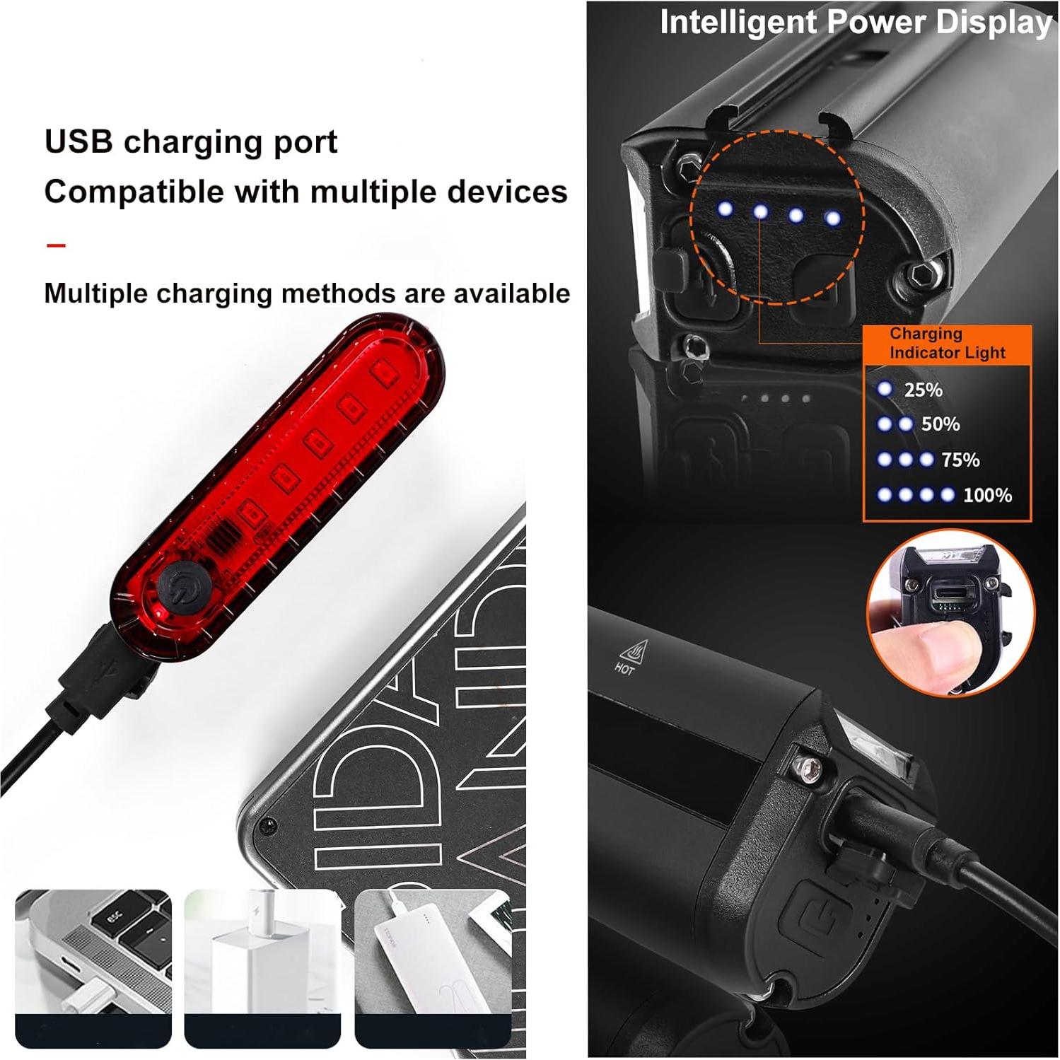 Juego de luces LED recargables KAMSANG para bicicleta