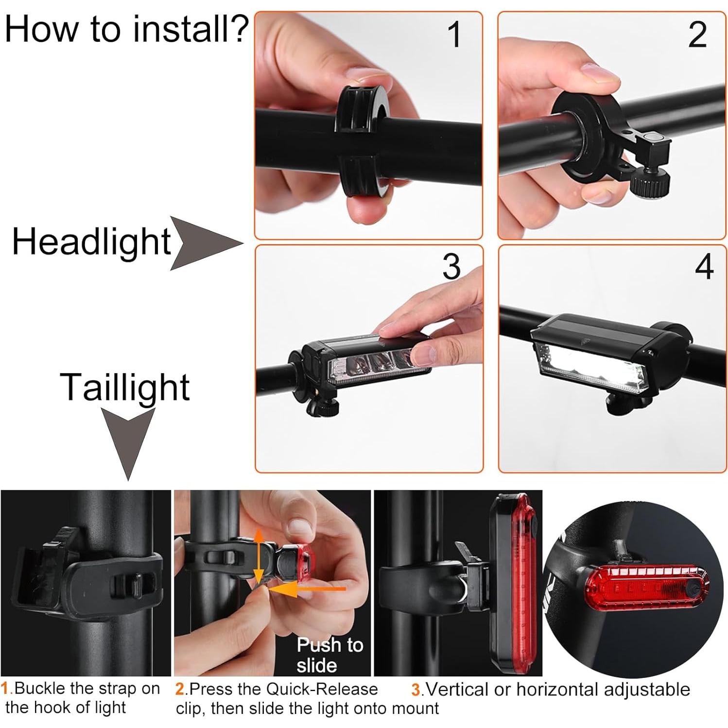 Juego de luces LED recargables KAMSANG para bicicleta