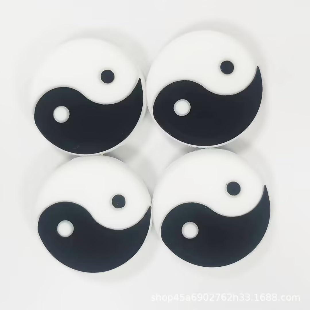 White Tai Chi Pattern Tai Chi Shape Tennis Racket Vibration Dampener Soft Silicon Racket Dampener Cartoon Shape Tennis Racquet Shock Absorbers Tennis Racket for Racquetball