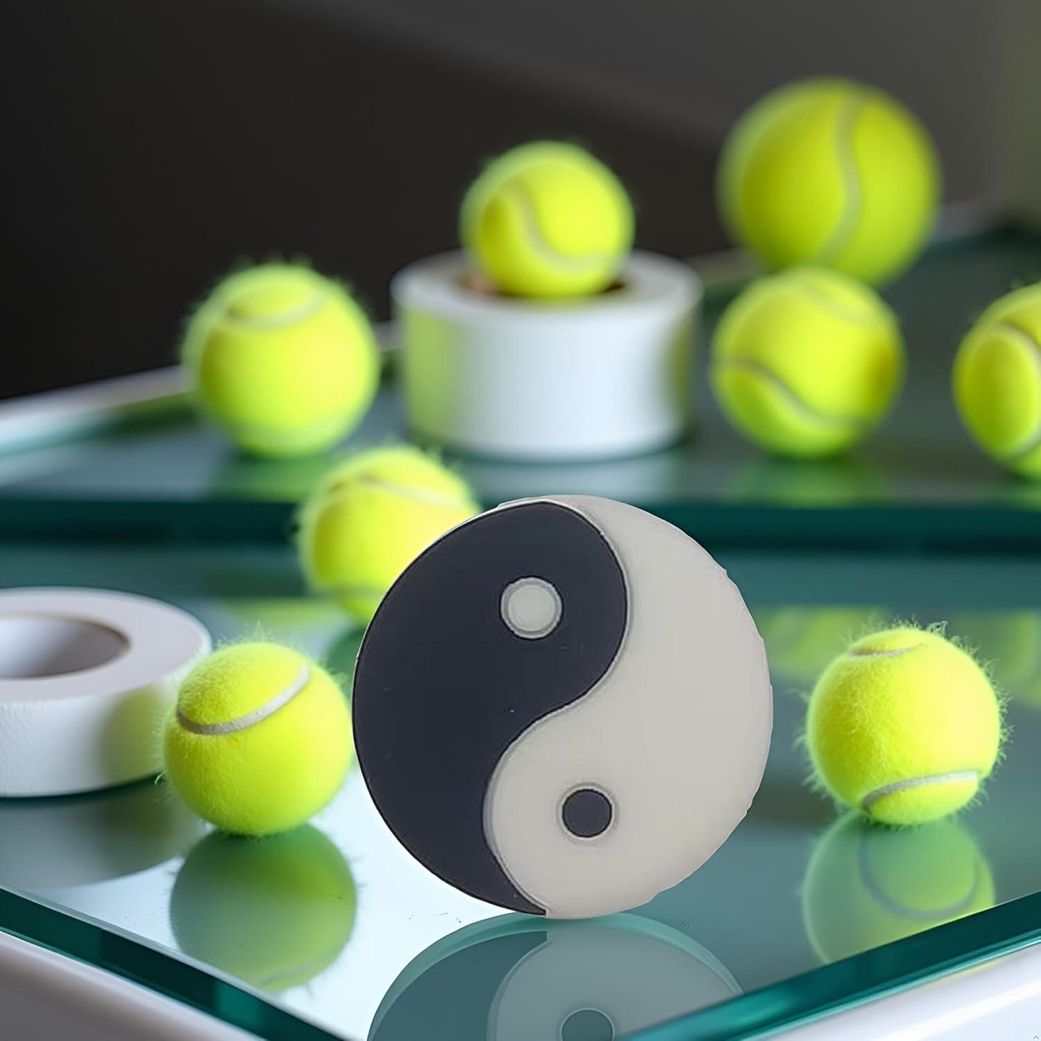 White Tai Chi Pattern Tai Chi Shape Tennis Racket Vibration Dampener Soft Silicon Racket Dampener Cartoon Shape Tennis Racquet Shock Absorbers Tennis Racket for Racquetball