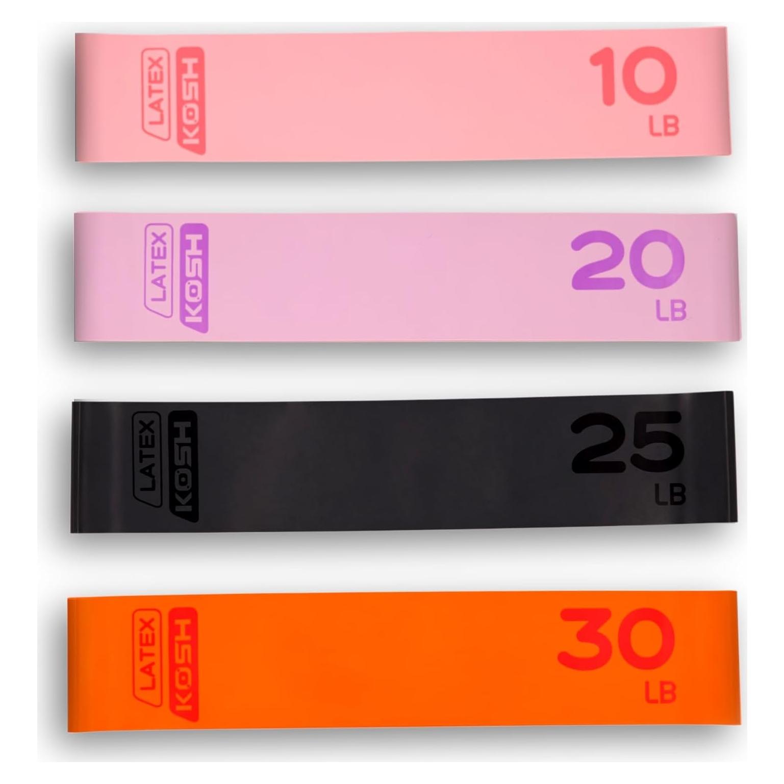 Kosh Bandas de Ejercicio de Resistencia - Set de 4 Bandas de Láttex Natural