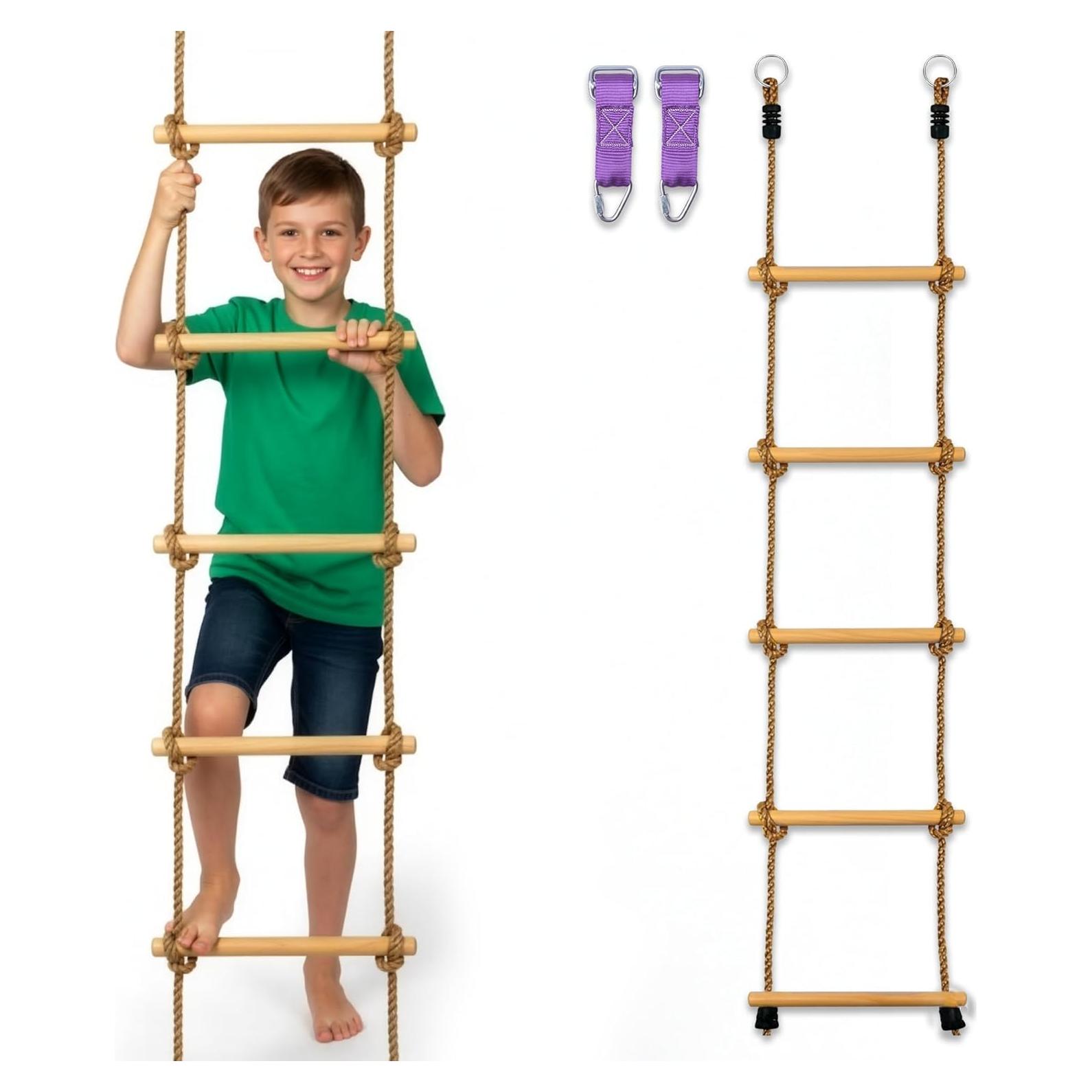 Escalera de Cuerda Trailblaze para Niños 1.83m Madera Natural