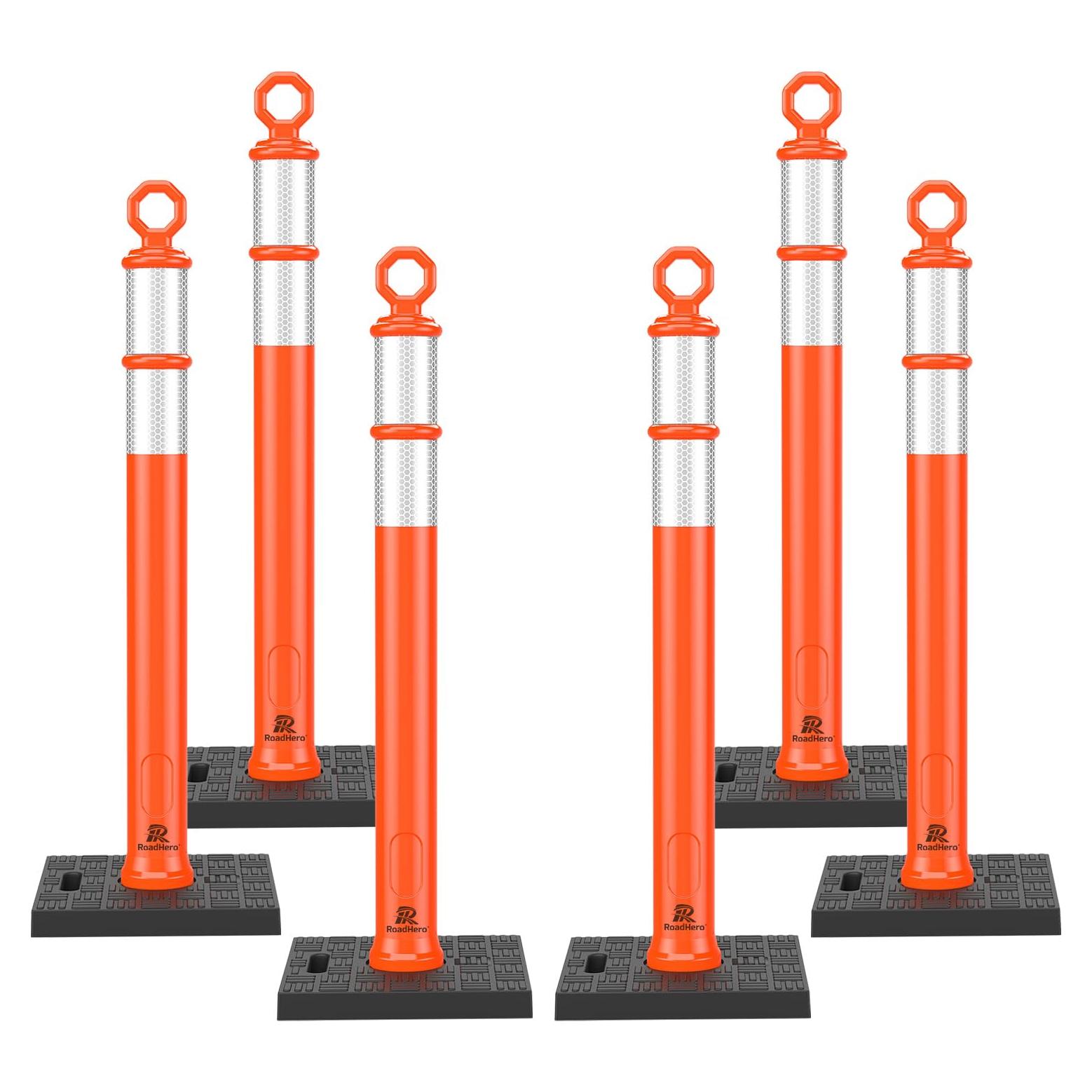 Poste Delineador RoadHero 106.68 cm Naranja con Base 6 Pzas