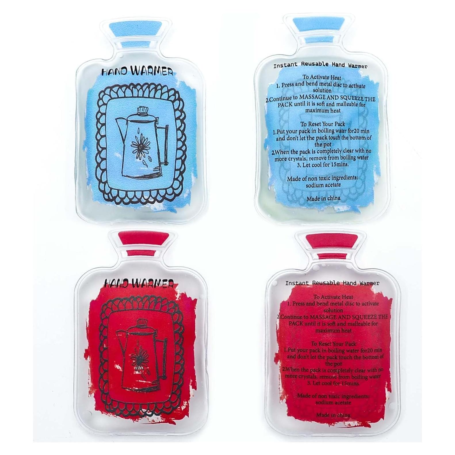 Paquete de 4 Calentadores de Manos Reutilizables Kiluiu - Rojo y Azul