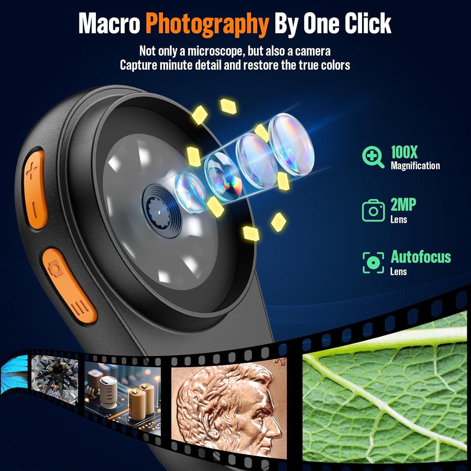 Microscopio Digital Portátil MAXLAPTER 100X con Pantalla 2"