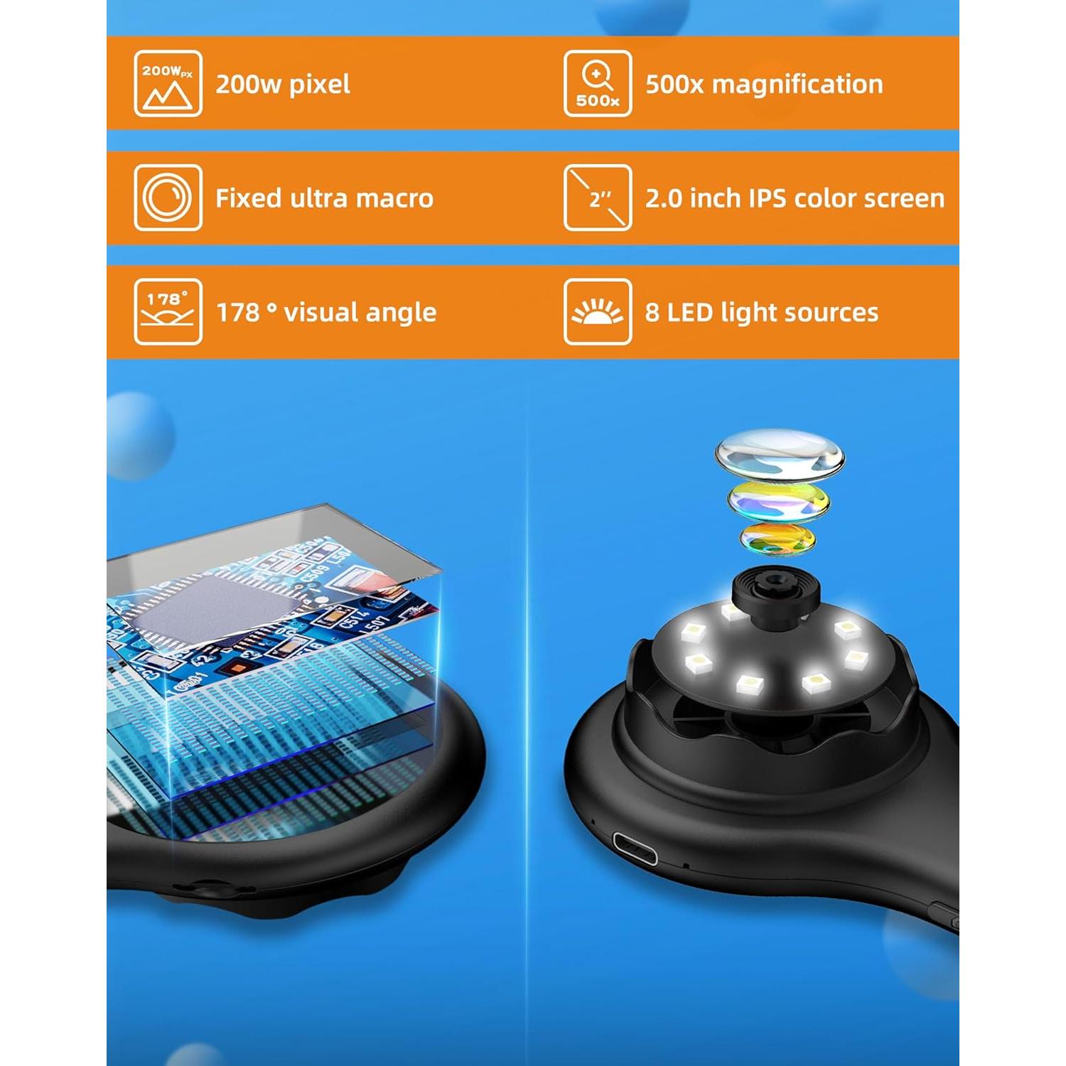 Microscopio Digital de Bolsillo T TAKMLY 500x USB Portátil