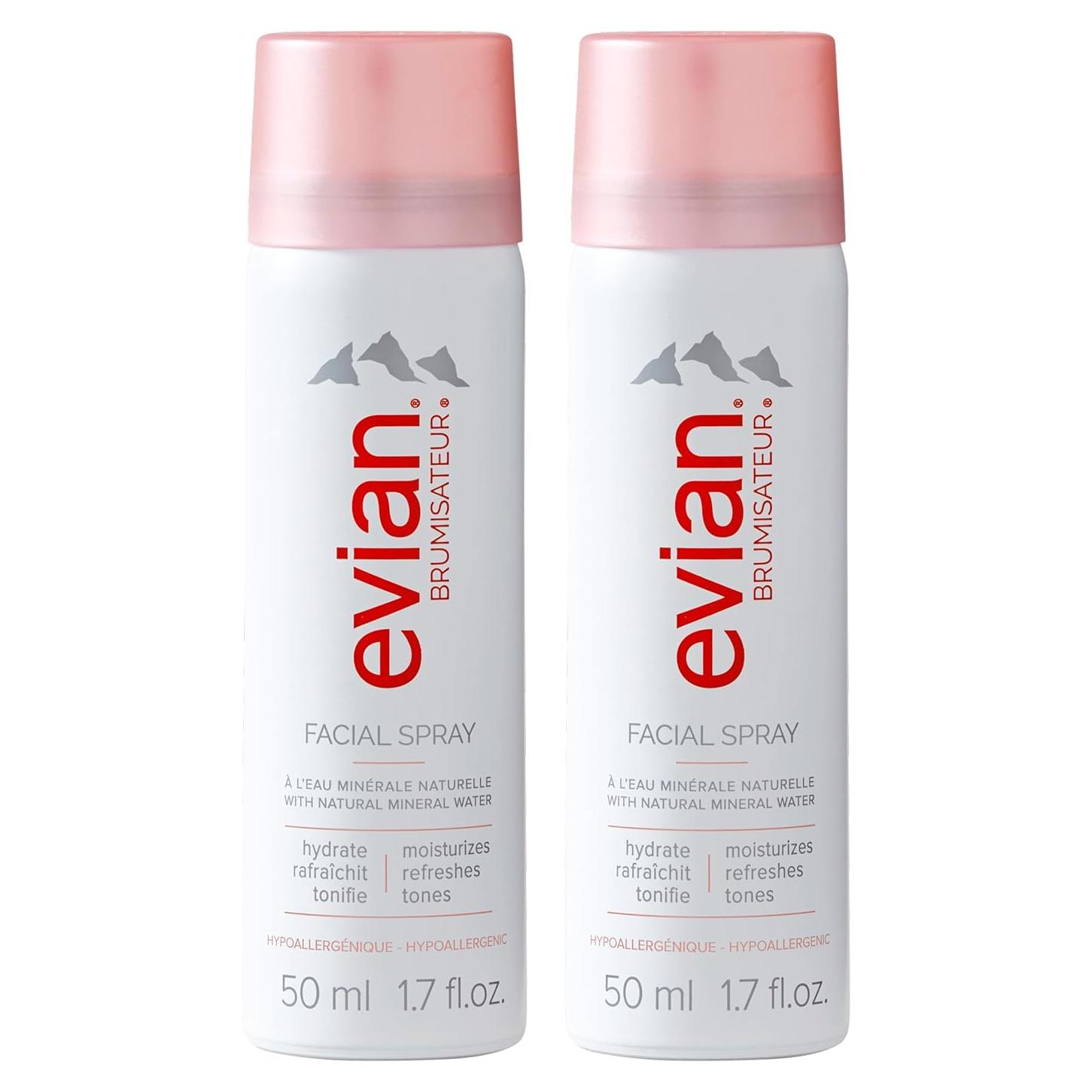 Spray Facial Evian 48.2 ml - Agua Mineral Hidratante 2 Piezas