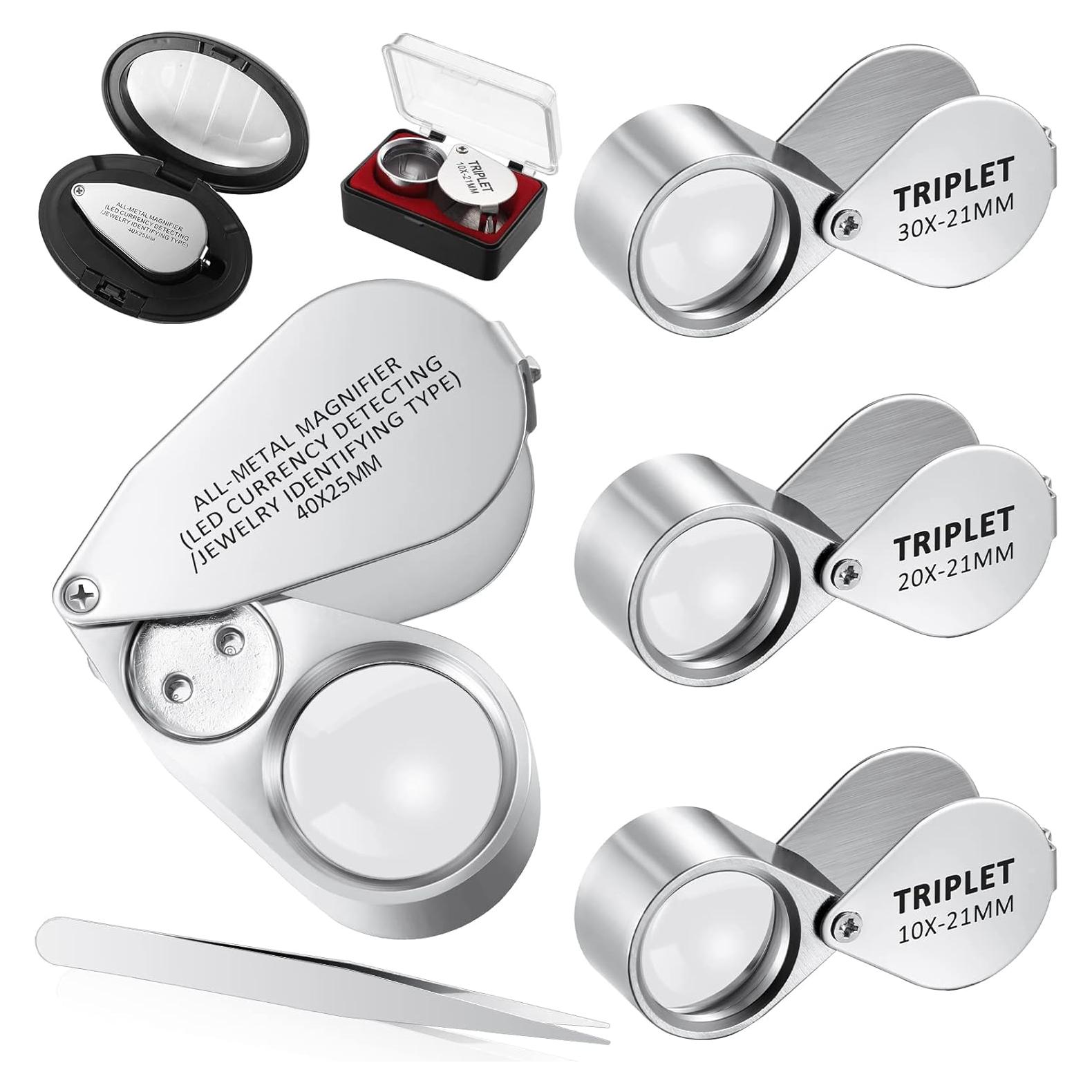 Lupas de Joyero SEEWEY con Luz LED 10X 20X 30X 40X - 4 Pcs