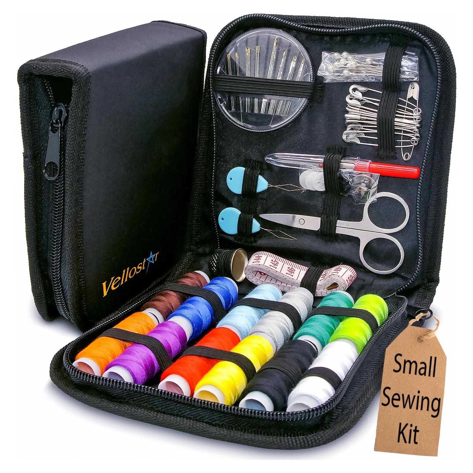 Kit de Costura Básico Vellostar Mini Negro - 30 Agujas y Hilo
