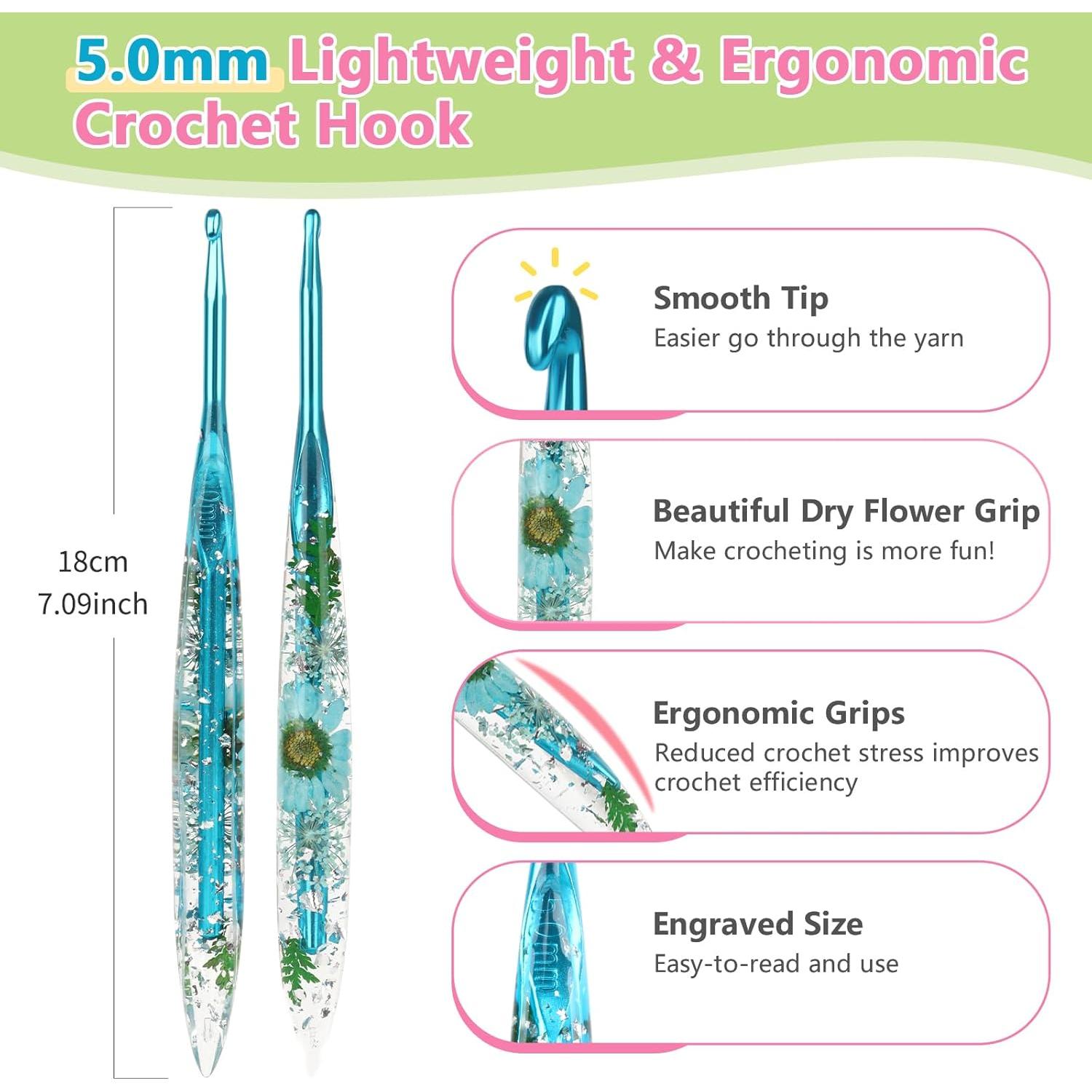 Ganchos de Crochet Ergonomicos Katech 5mm con Patrón Floral