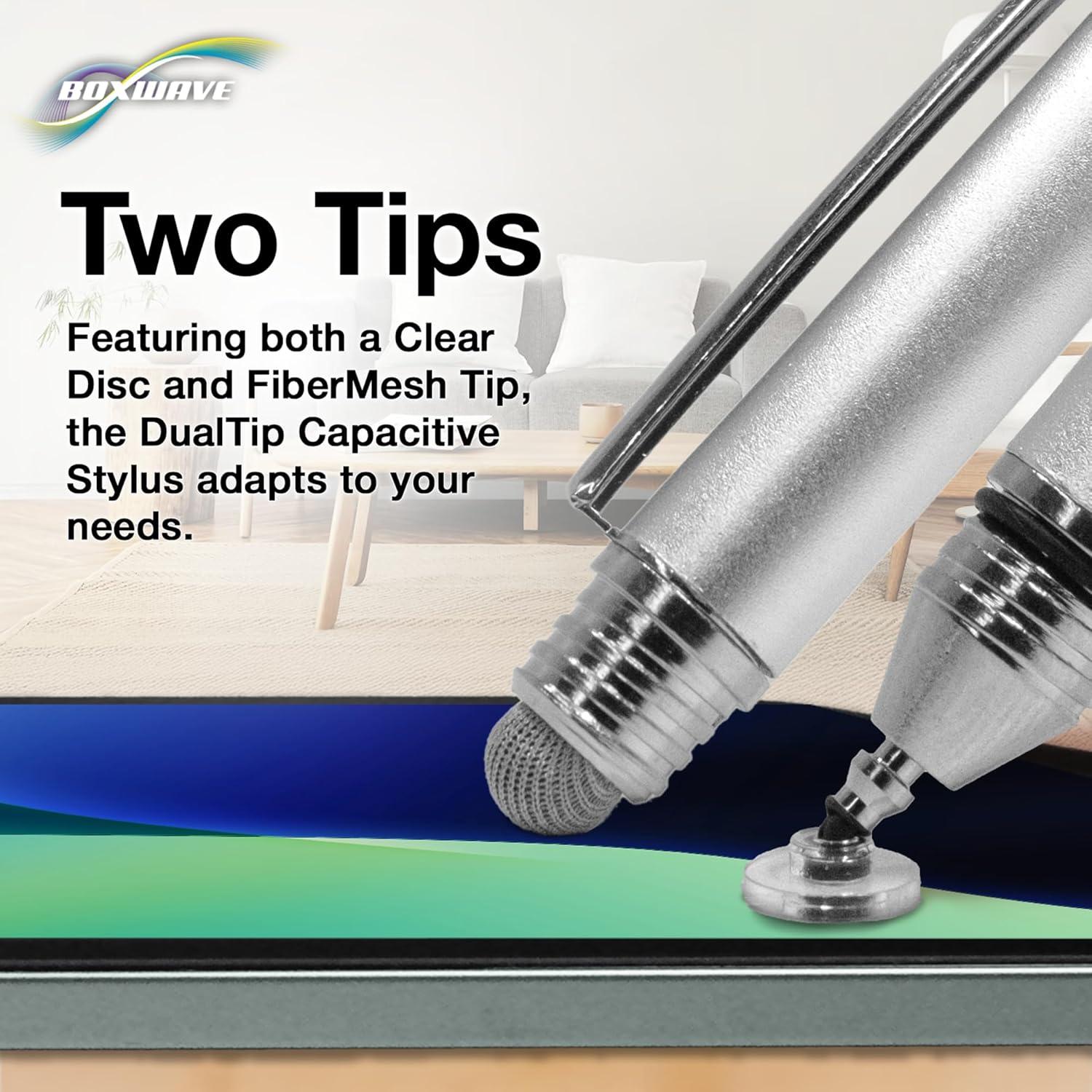 BoxWave Stylus Pen Compatible With Apple iPhone 17 Pro - DualTip Capacitive Stylus, Fiber Tip Disc Tip Capacitive Stylus Pen - Metallic Silver