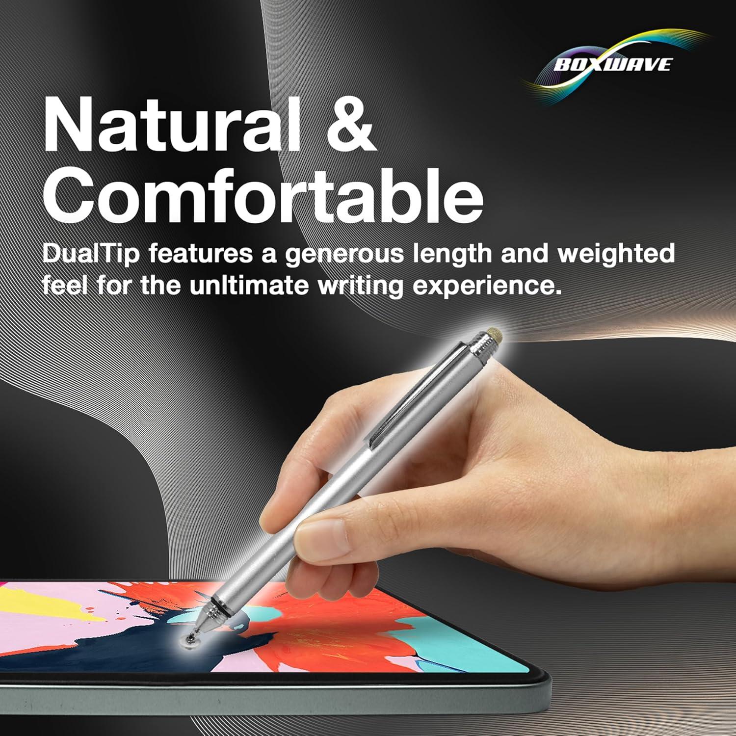 BoxWave Stylus Pen Compatible With Apple iPhone 17 Pro - DualTip Capacitive Stylus, Fiber Tip Disc Tip Capacitive Stylus Pen - Metallic Silver