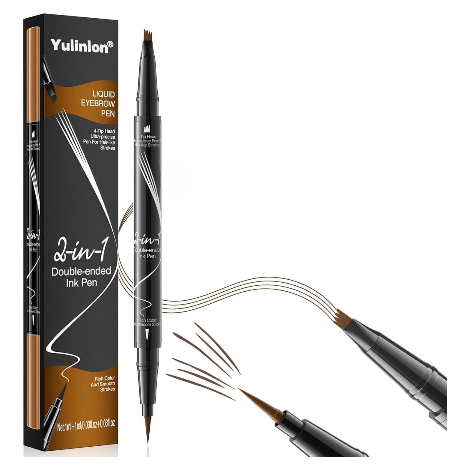 Lápiz de Cejas Líquido 2-en-1 Yulinlon Marrón Oscuro