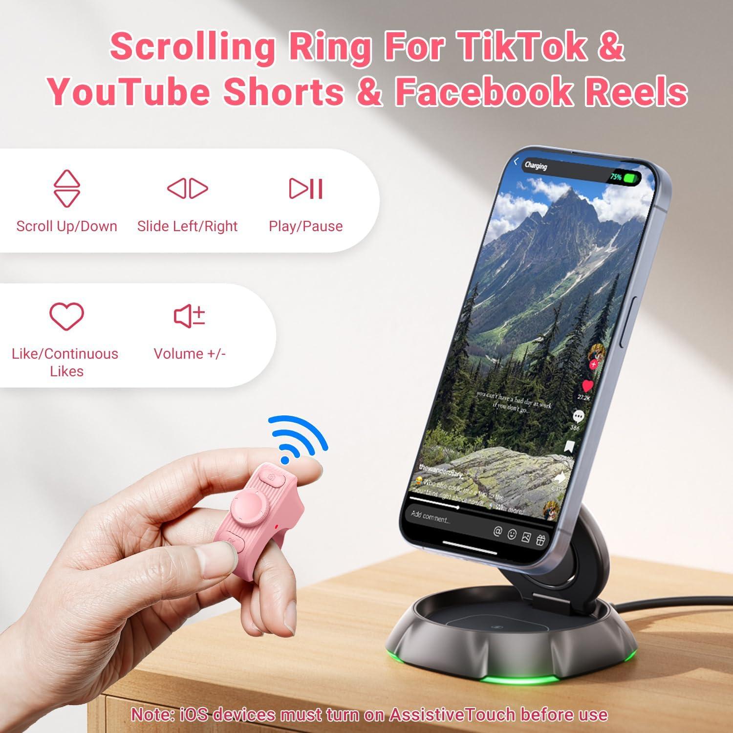 Anillo de Desplazamiento Bluetooth JIMZOO Rosa para TikTok y Kindle