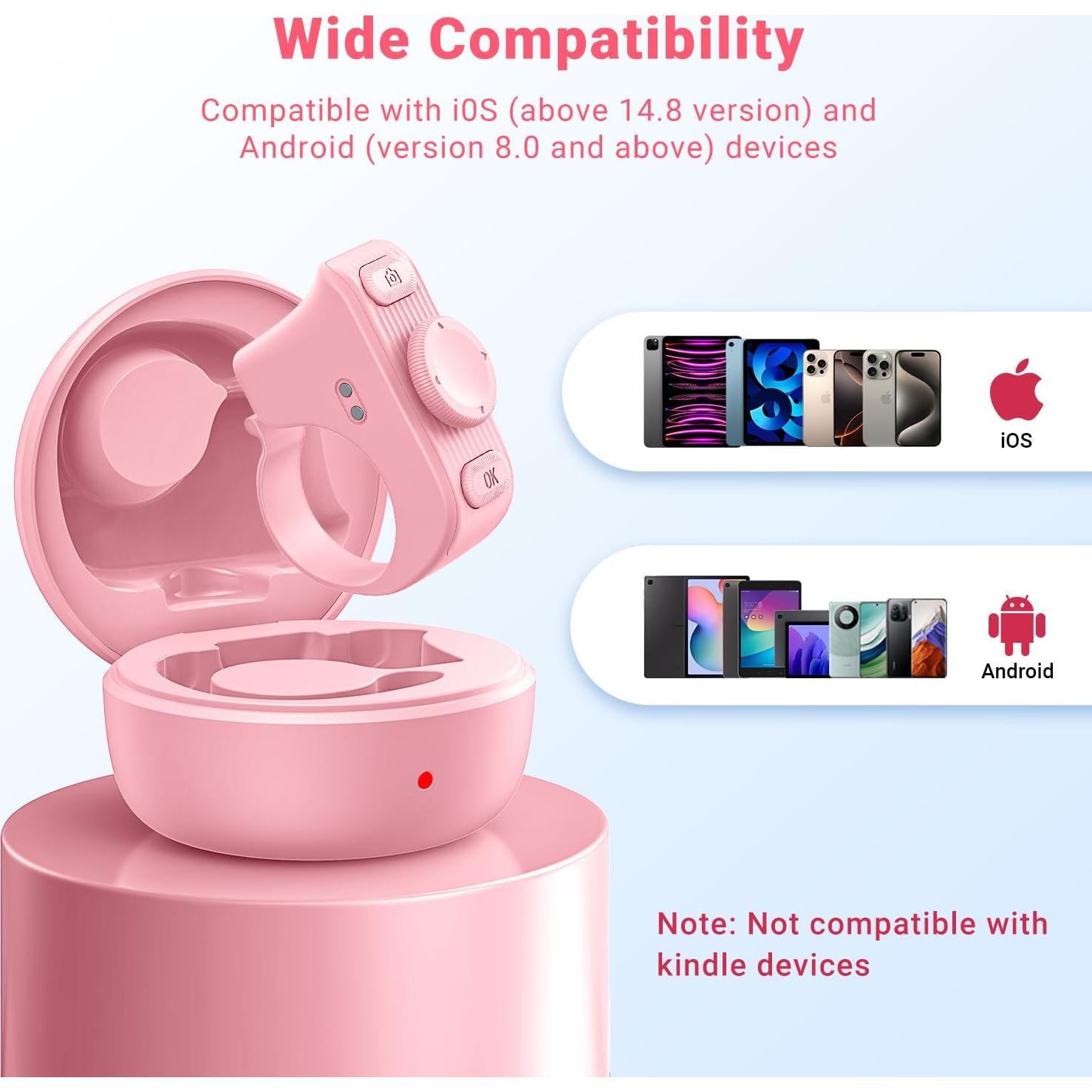 Anillo de Desplazamiento Bluetooth JIMZOO Rosa para TikTok y Kindle