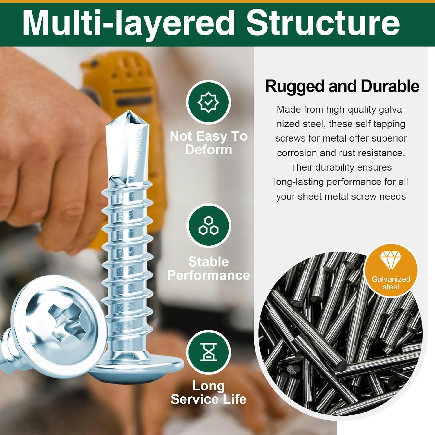 Kit de 152 Tornillos Autoperforantes M4.2 para Metal y Madera