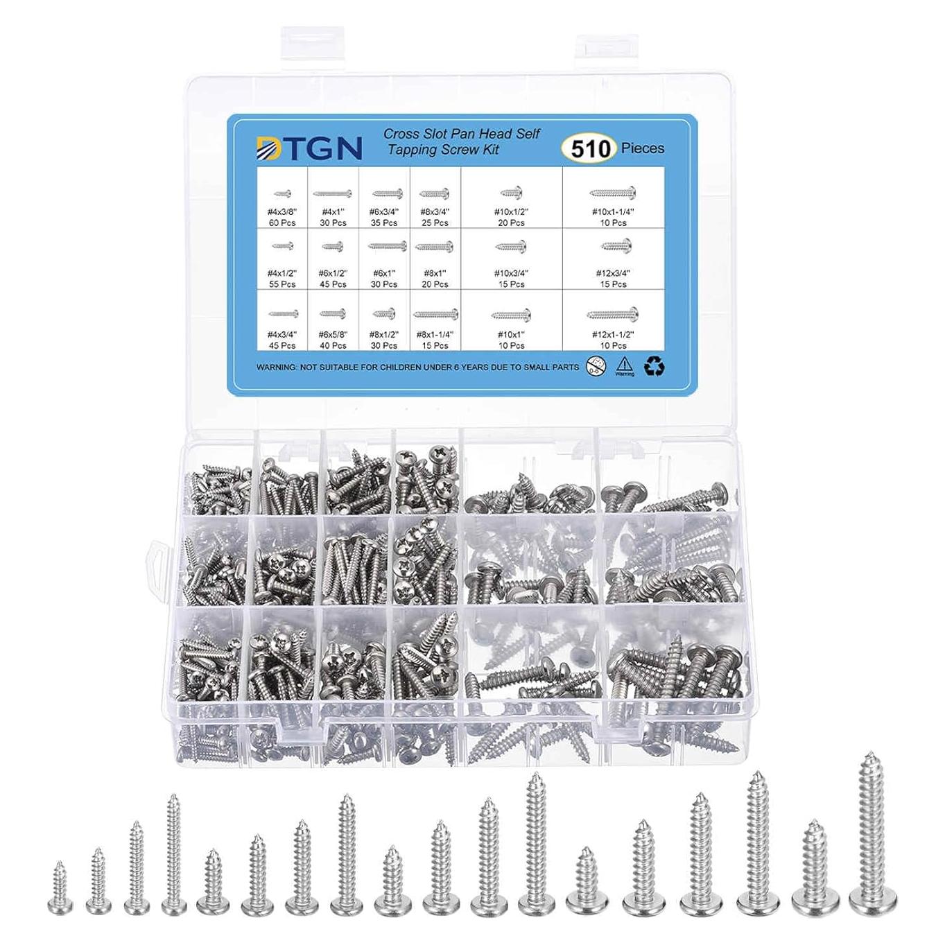 Kit de Tornillos Autoperforantes de Acero Inoxidable 304 - 510 Pcs