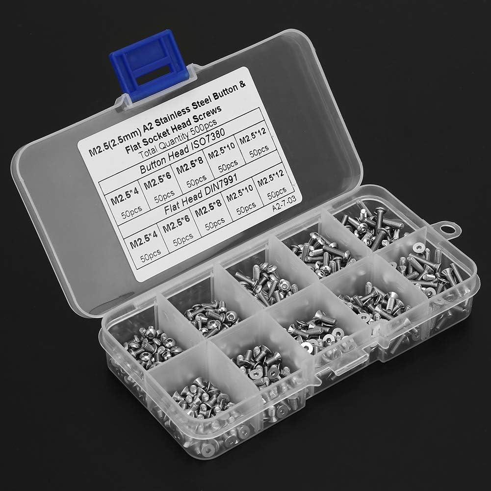 Juego de Tornillos Hexagonales Agatige 500 Pcs Acero Inoxidable M2.5