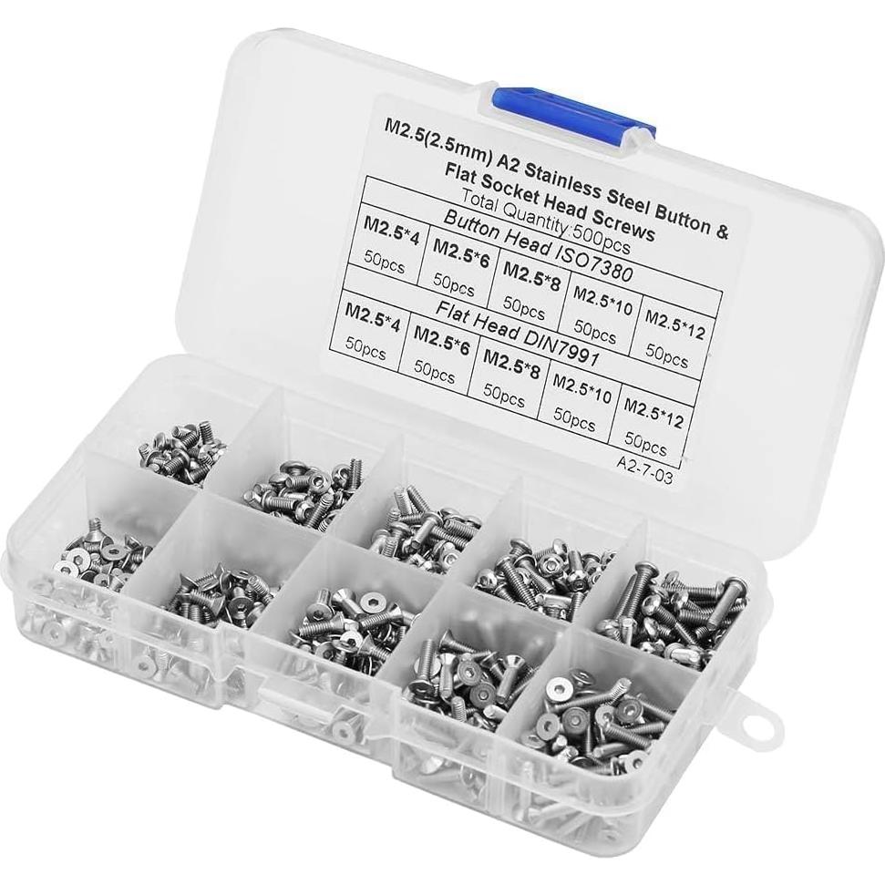 Juego de Tornillos Hexagonales Agatige 500 Pcs Acero Inoxidable M2.5