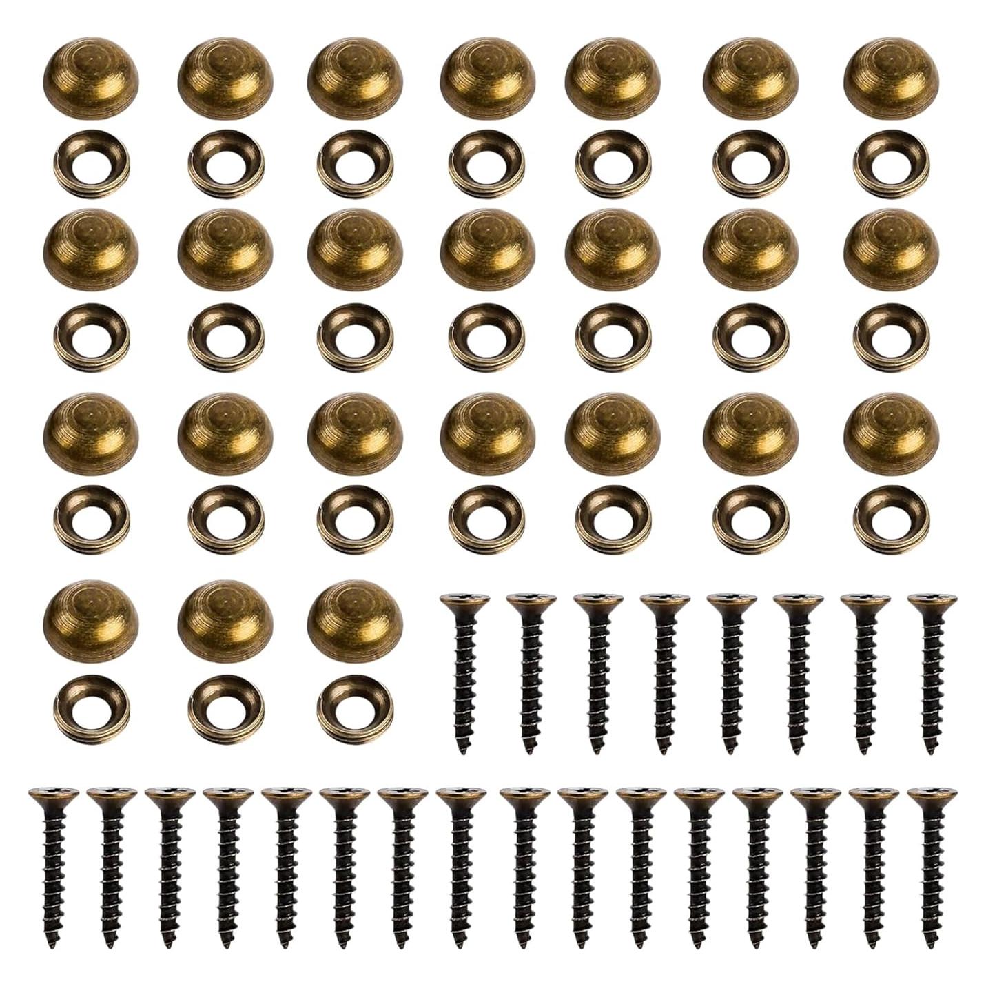 24 Tornillos Decorativos de Latón M4 25mm con Tapas y Destornillador