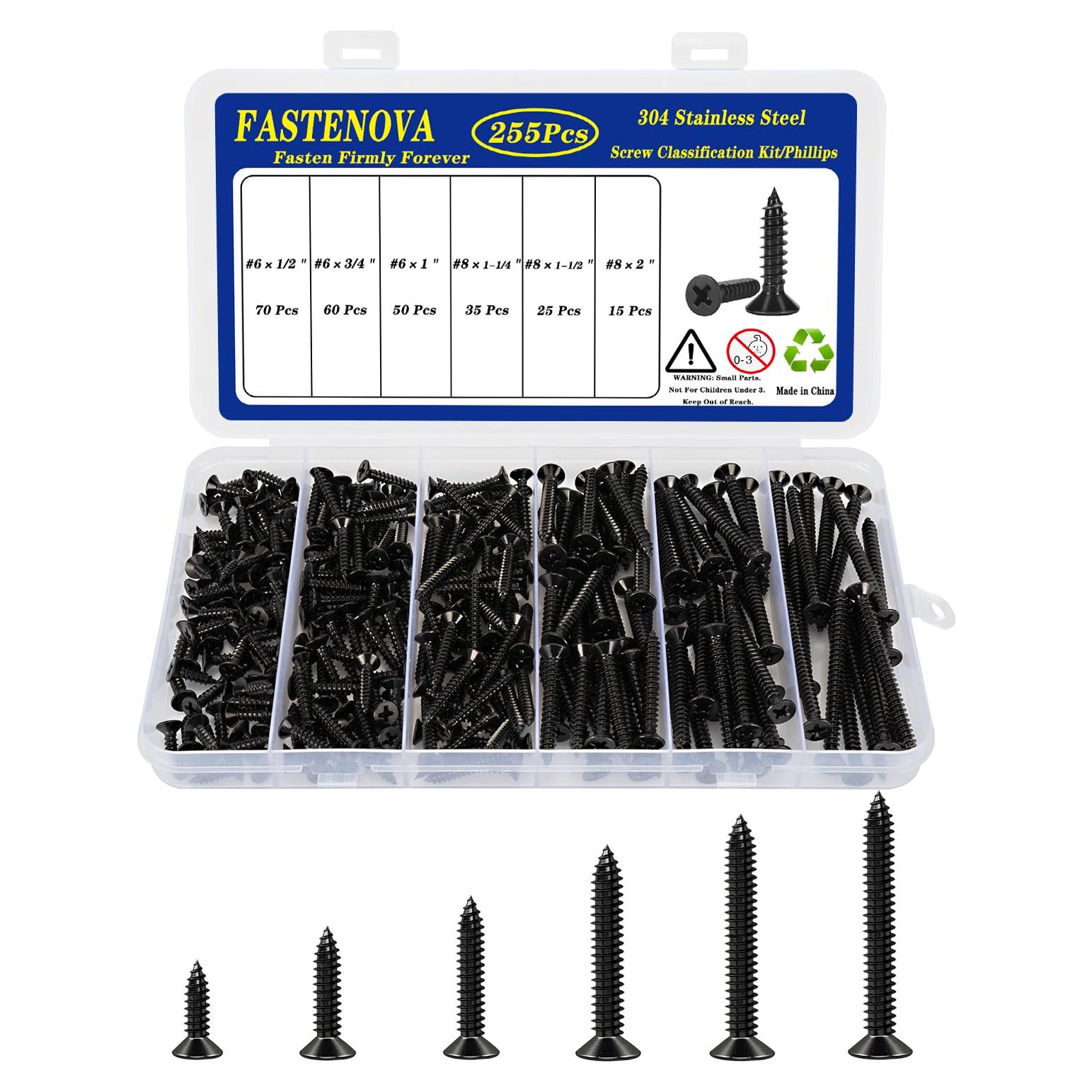 Kit de 255 Tornillos Autoperforantes FASTENOVA 304 Negro