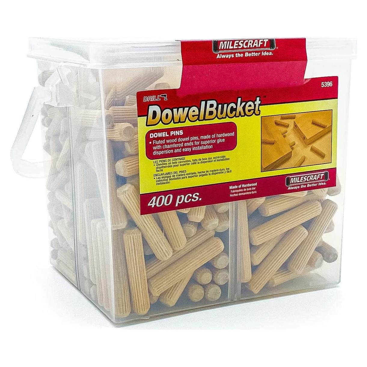 Cubo de Clavos de Espiga Milescraft 5346 - 375 Piezas de Madera Dura