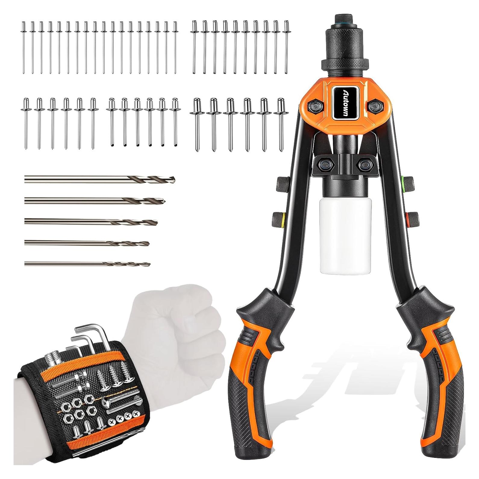 Kit de Remachadora Profesional AUTOWN AR-GK71 con 5 Brocas y Pulsera Magnética