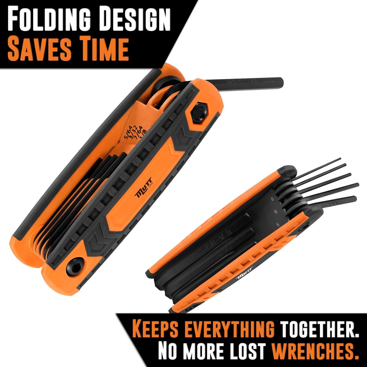 Juego de Llaves Allen Plegables 17 Piezas Mutt Tools - Hexagonales SAE y Métricas