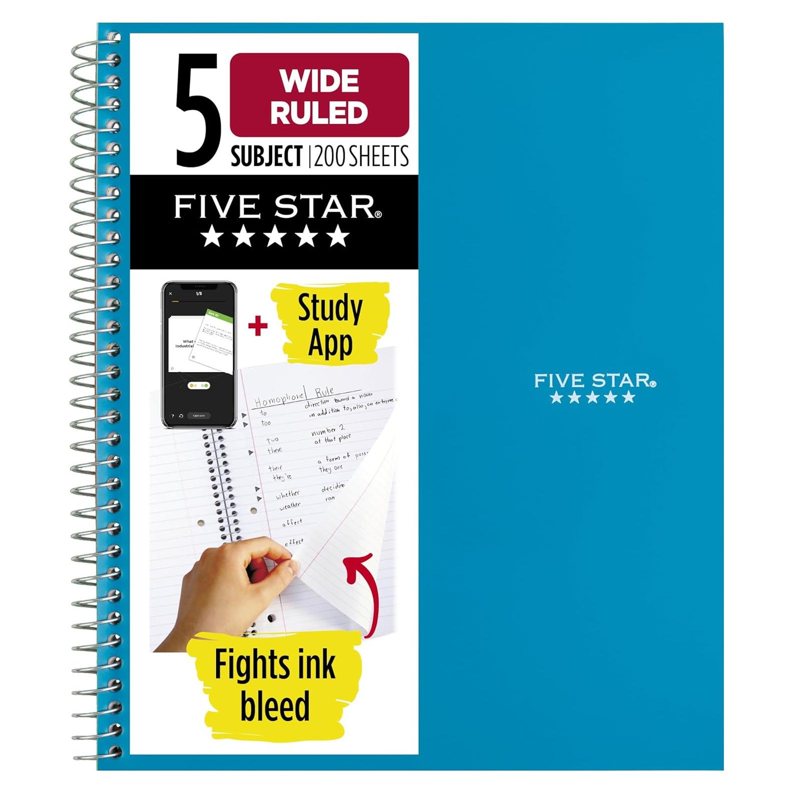 Cuaderno Espiral Five Star 5 Asignaturas 200 Hojas Azul