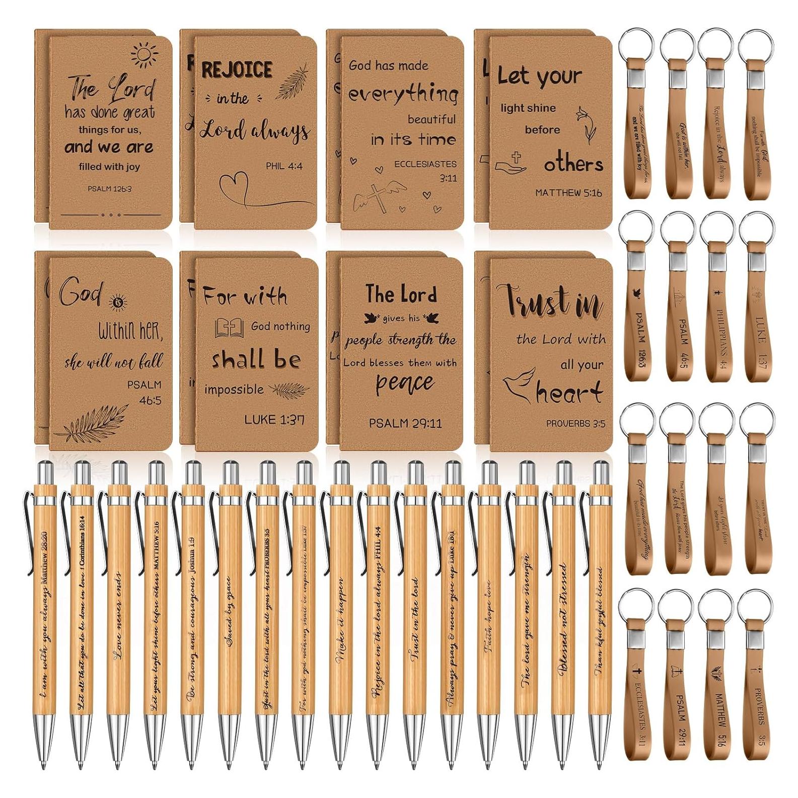 Set de Regalos Cristianos PerKoop 48 Piezas - Bloc Notas, Bolígrafos y Llaveros