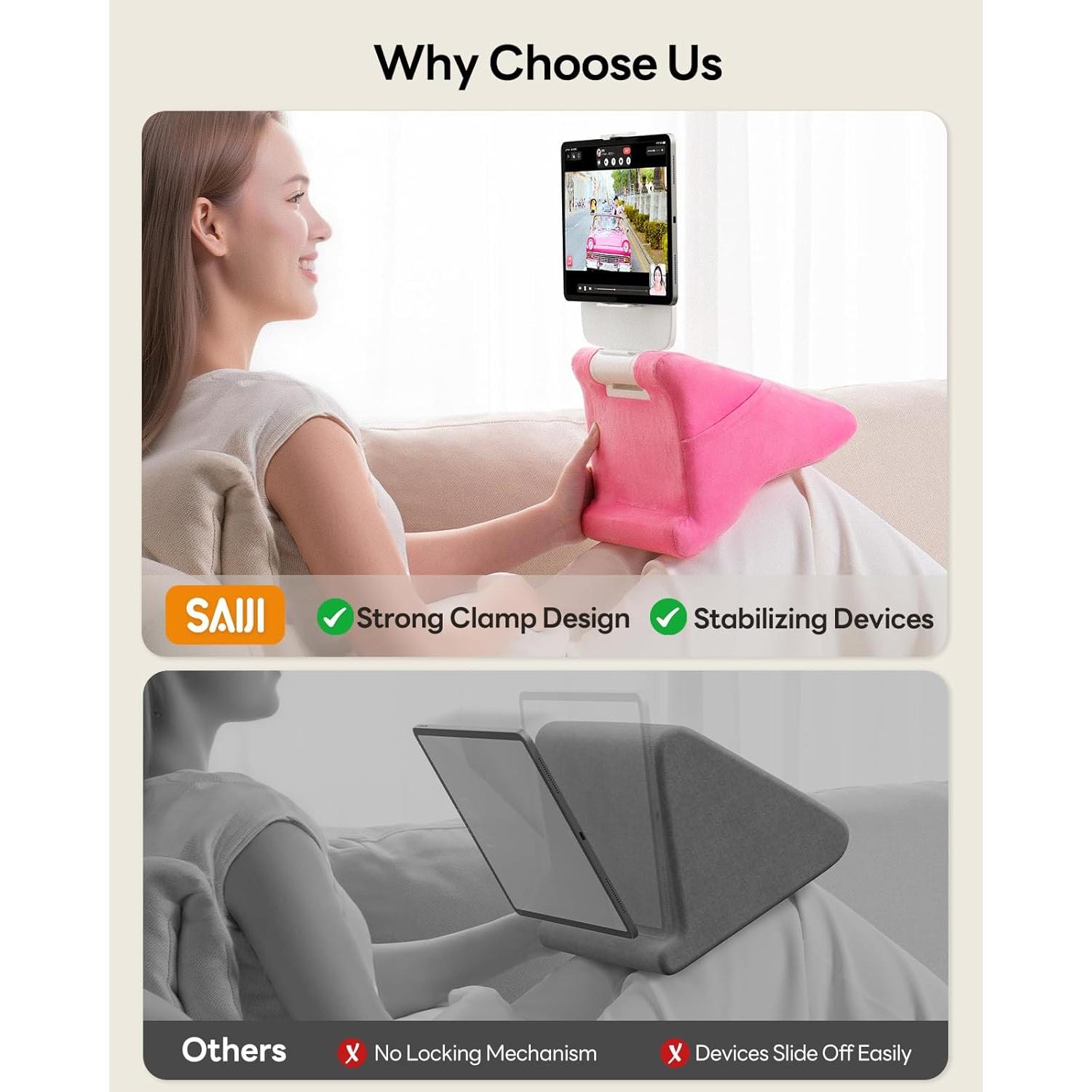 Soporte de Almohada para Tableta SAIJI Rosa Ajustable 10-33 cm