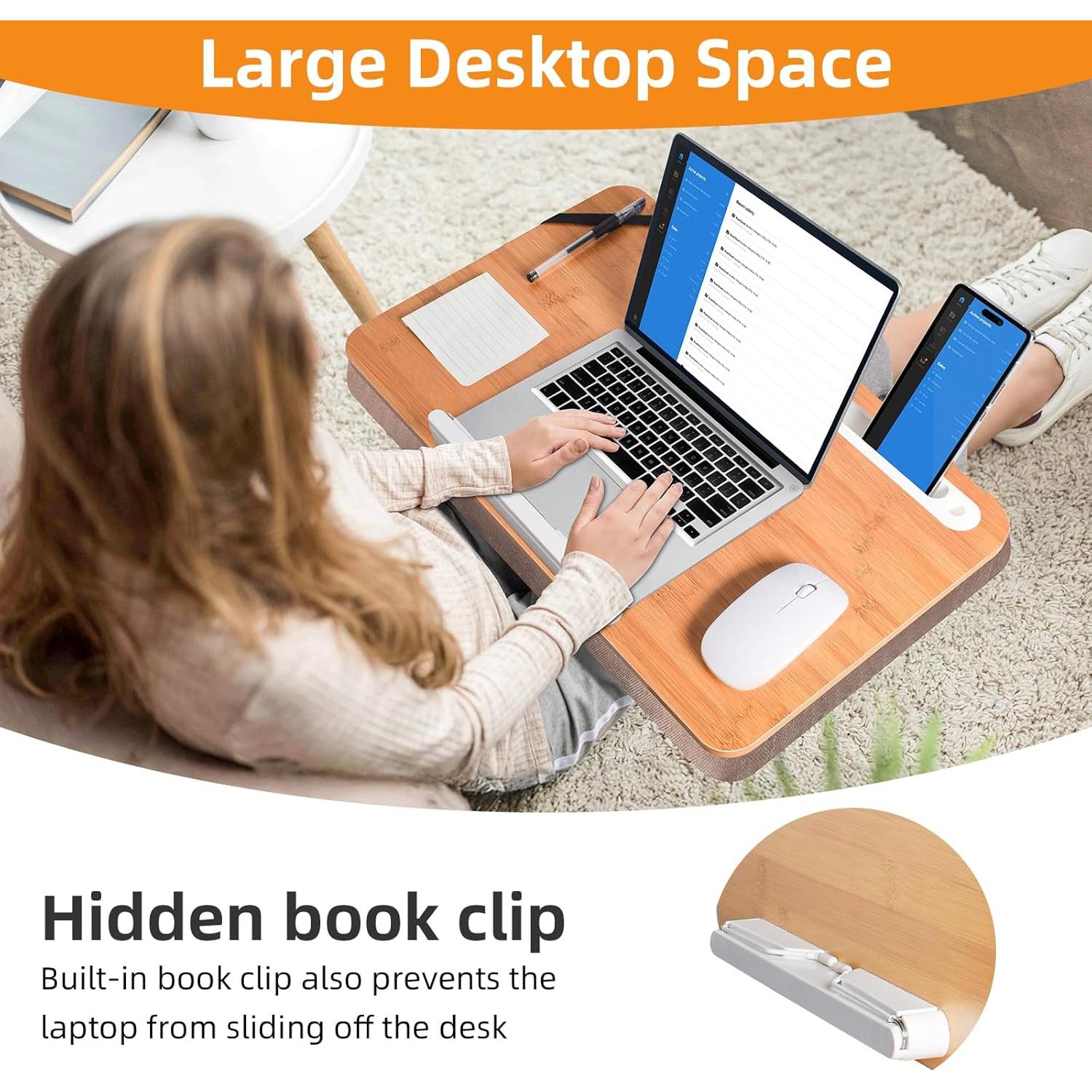 Escritorio de Bambú Wishacc Extra Grande 61x35 cm con Cojín