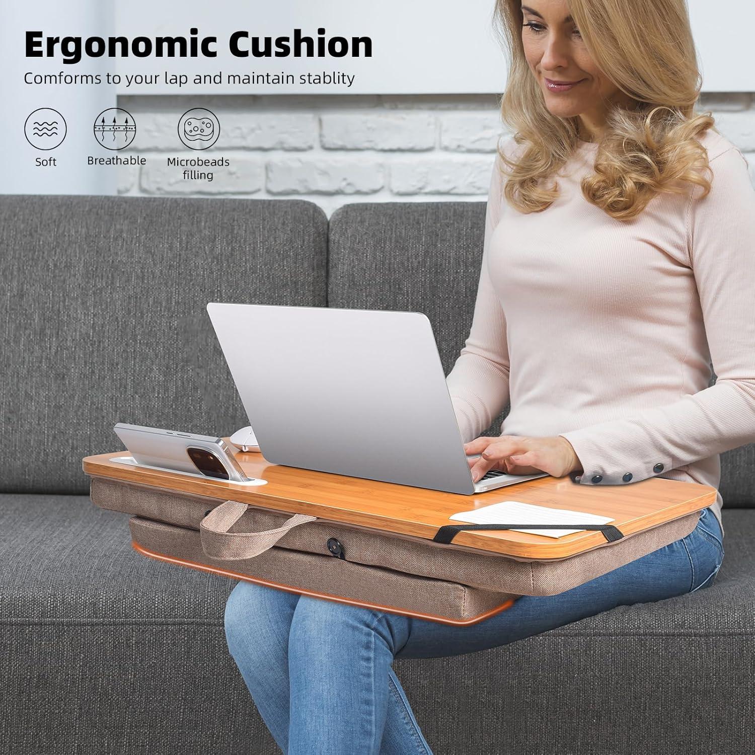 Escritorio de Bambú Wishacc Extra Grande 61x35 cm con Cojín