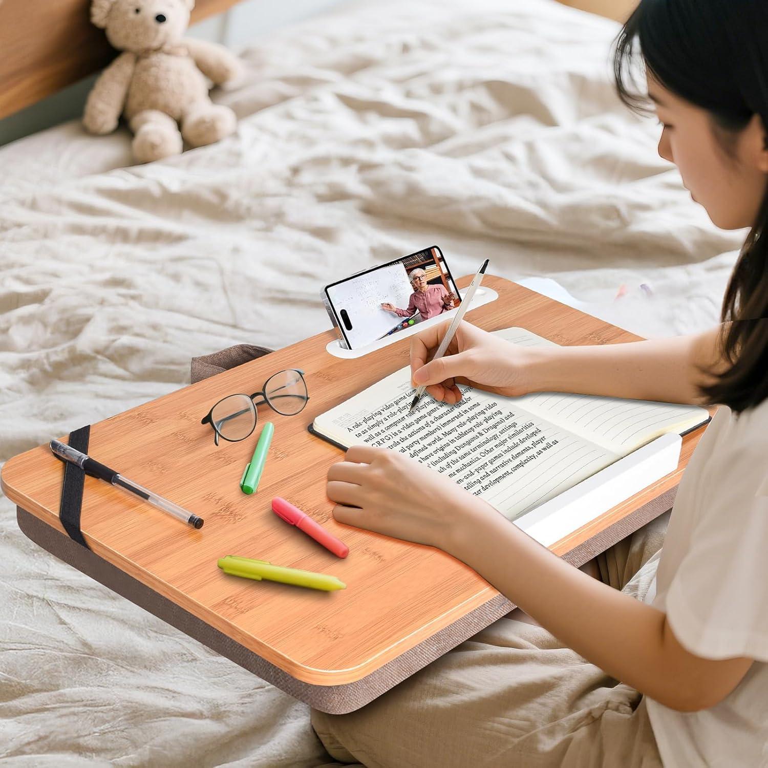 Escritorio de Bambú Wishacc Extra Grande 61x35 cm con Cojín