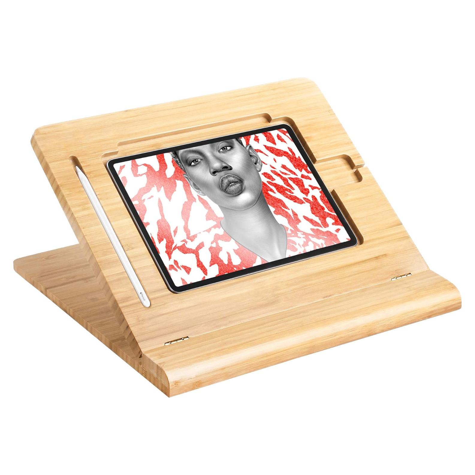 Soporte de Escritorio para Tablet ELETIUO de Bambú Ajustable