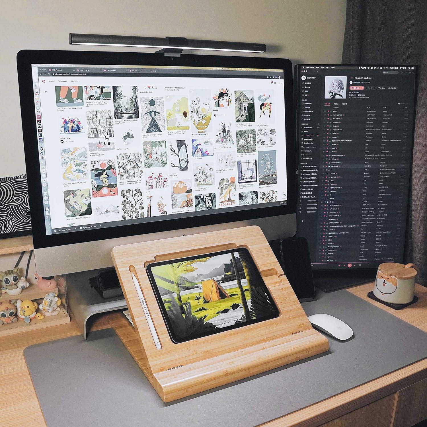 Soporte de Escritorio para Tablet ELETIUO de Bambú Ajustable