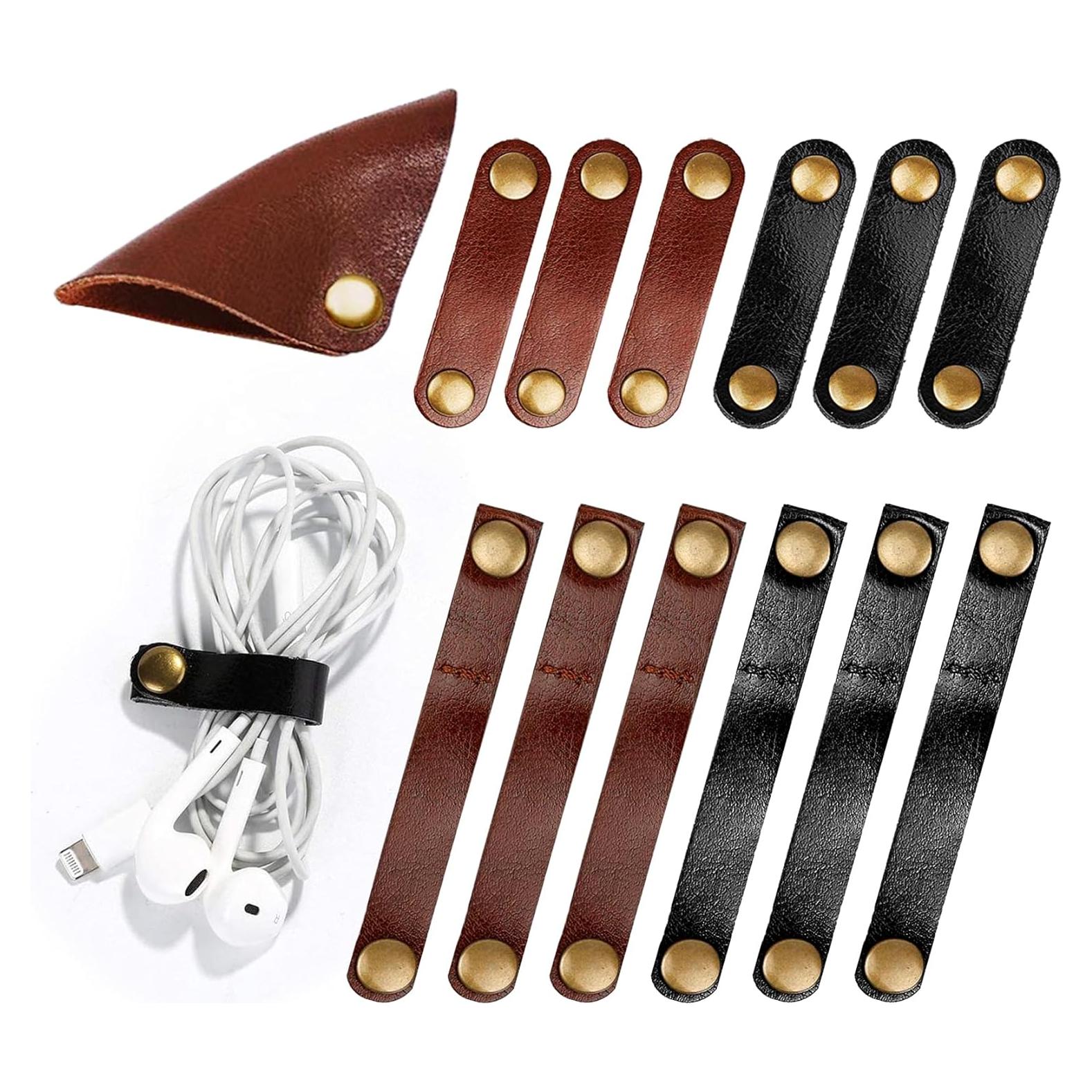 Organizador de Cuerda de Cuero Kanemc 12 Piezas - Negro y Marrón