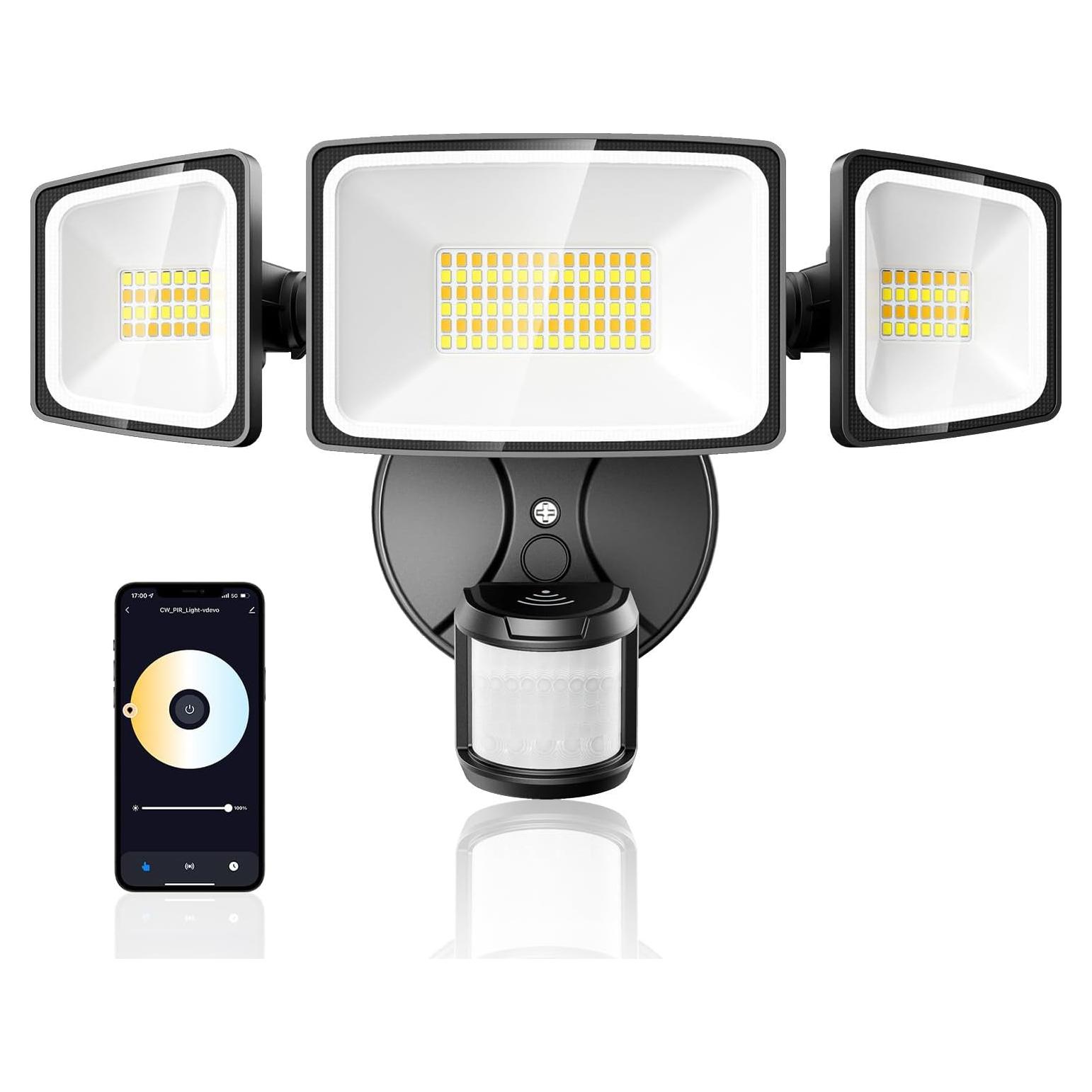 Luz de Inundación LED Inteligente Onforu 65W con Sensor de Movimiento, 5500LM, Control APP, Negro