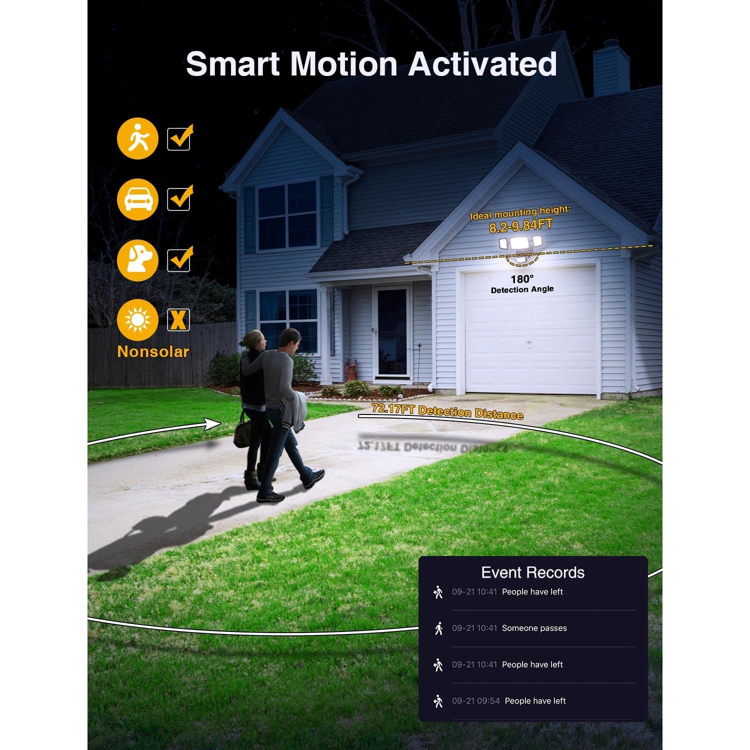 Luz de Inundación LED Inteligente Onforu 65W con Sensor de Movimiento, 5500LM, Control APP, Negro
