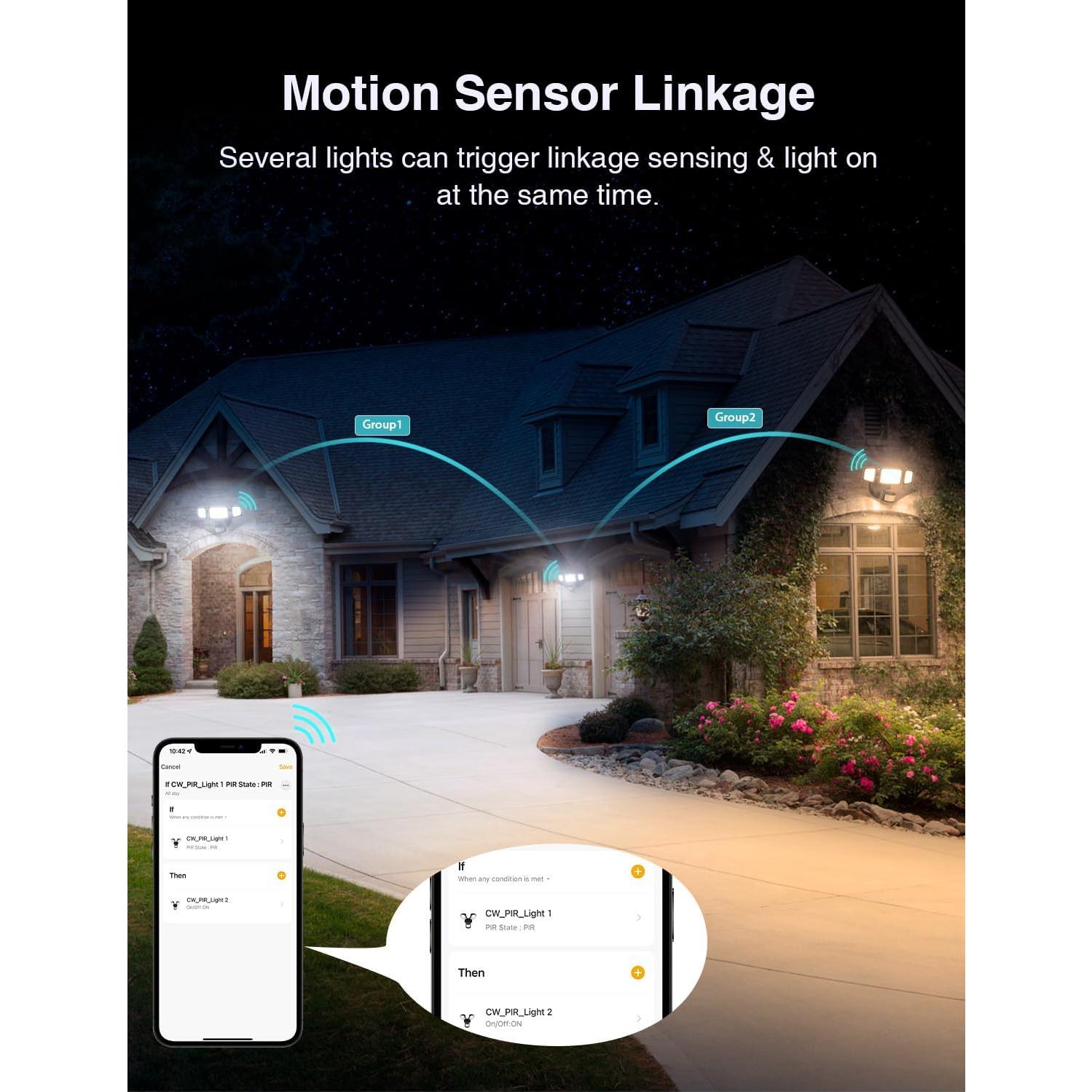 Luz de Inundación LED Inteligente Onforu 65W con Sensor de Movimiento, 5500LM, Control APP, Negro