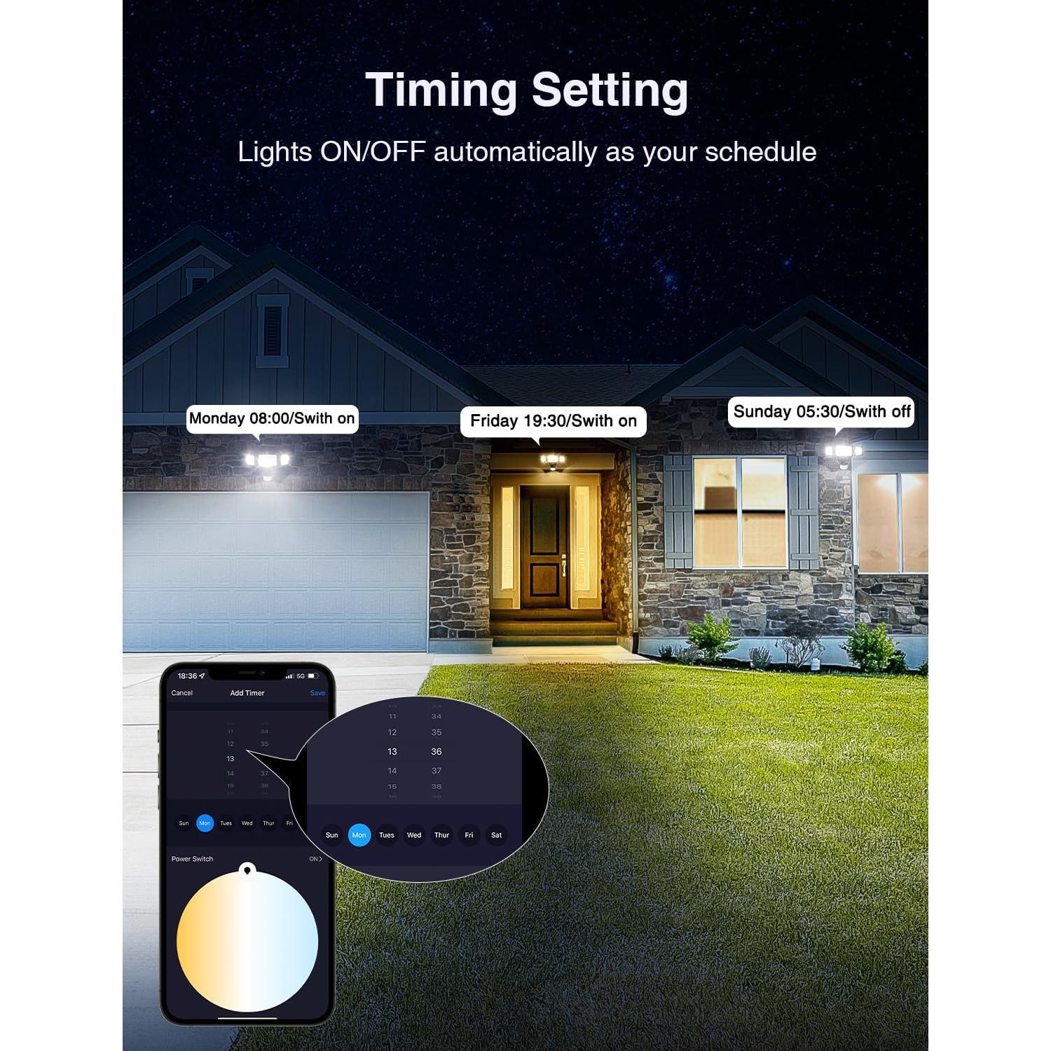 Luz de Inundación LED Inteligente Onforu 65W con Sensor de Movimiento, 5500LM, Control APP, Negro