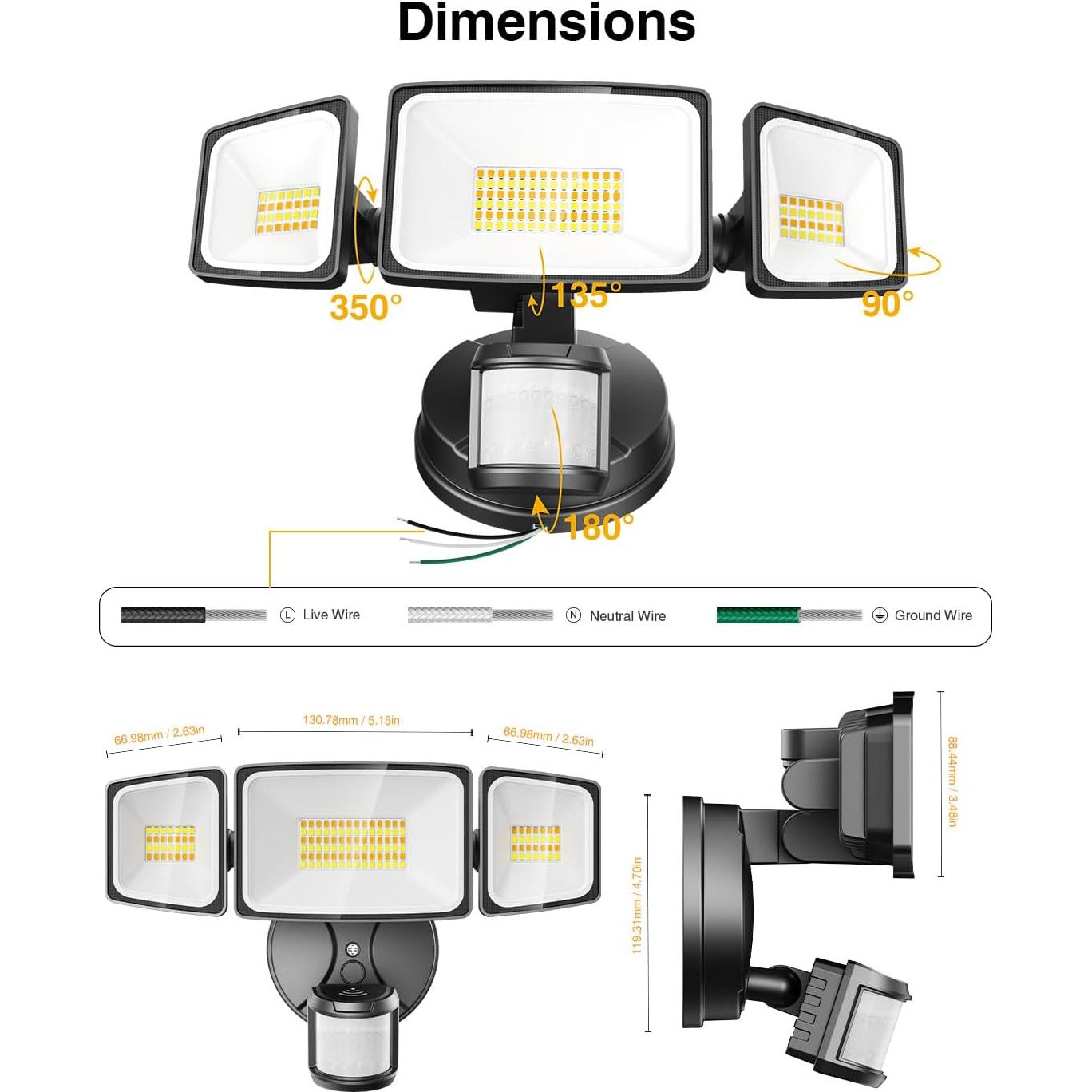 Luz de Inundación LED Inteligente Onforu 65W con Sensor de Movimiento, 5500LM, Control APP, Negro