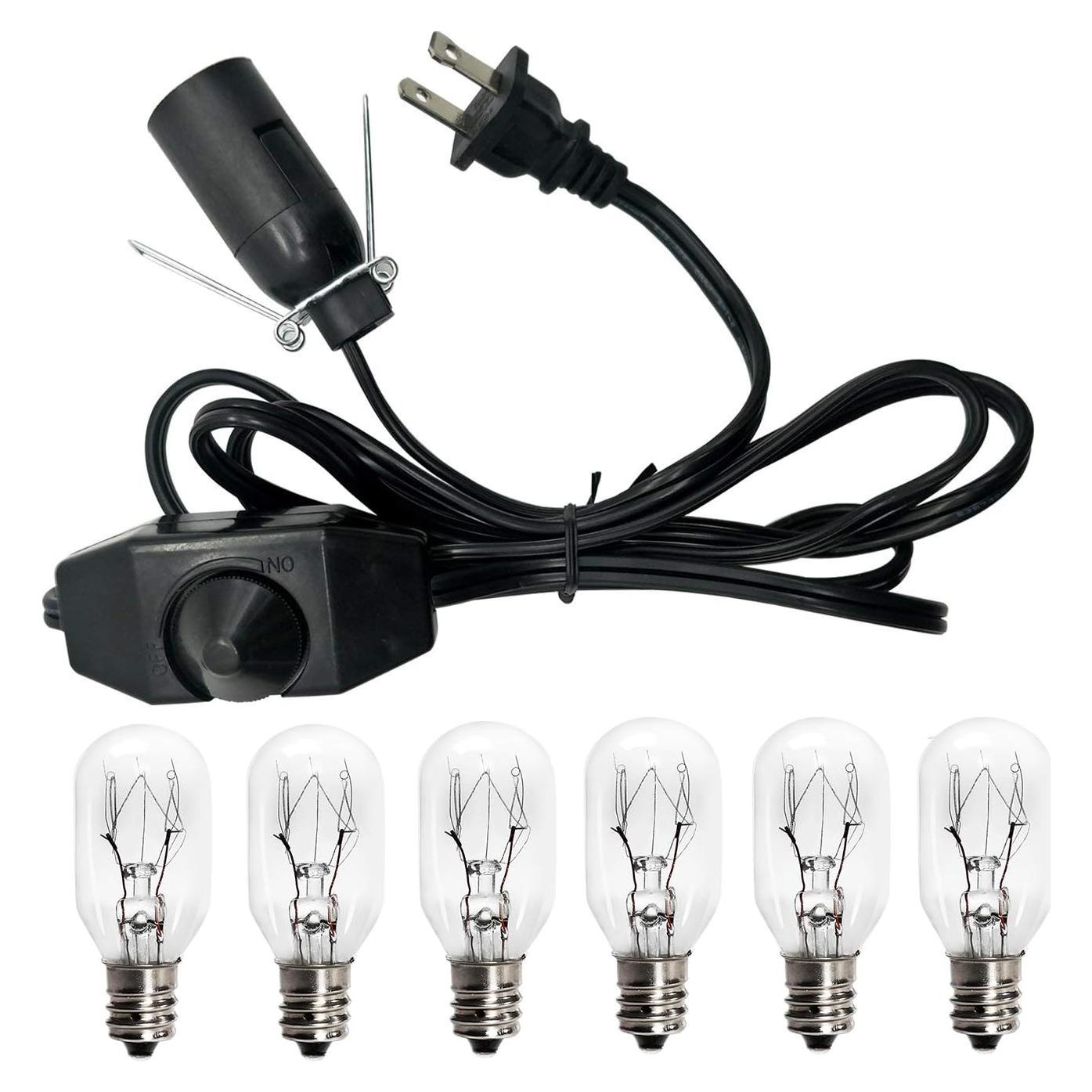 Cable de Reemplazo con Regulador y 6 Bombillas E12 25W para Lámpara de Sal