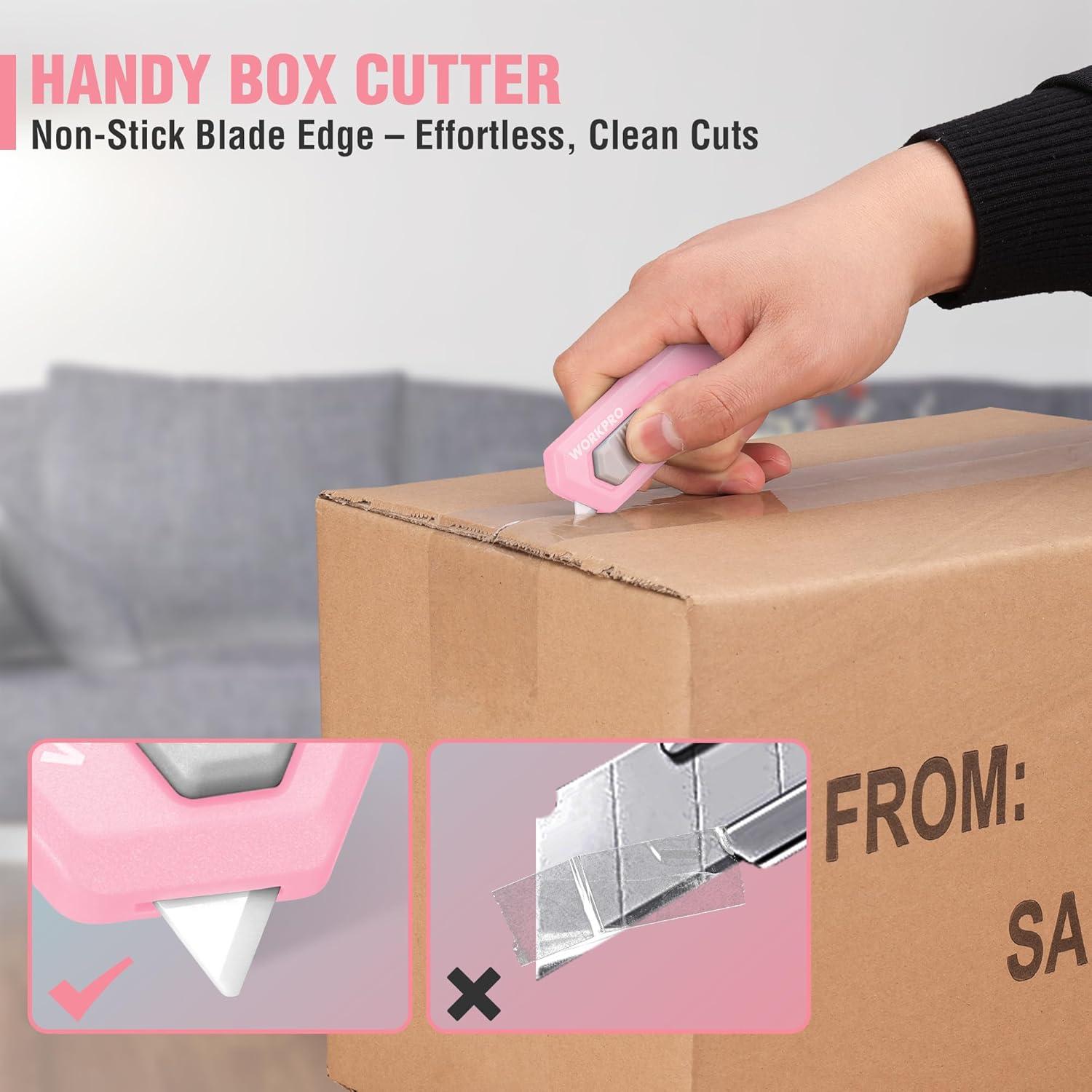 WORKPRO Ceramic Small Safety Box Cutter, Automatic Rebound Mini Letter Opener, Quick Change Retractable Blade Razor Knife, with Extra Blades