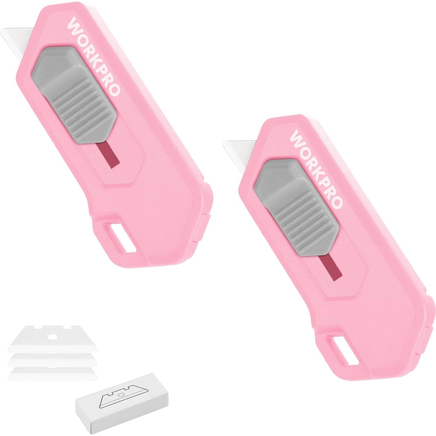 WORKPRO Ceramic Small Safety Box Cutter, Automatic Rebound Mini Letter Opener, Quick Change Retractable Blade Razor Knife, with Extra Blades