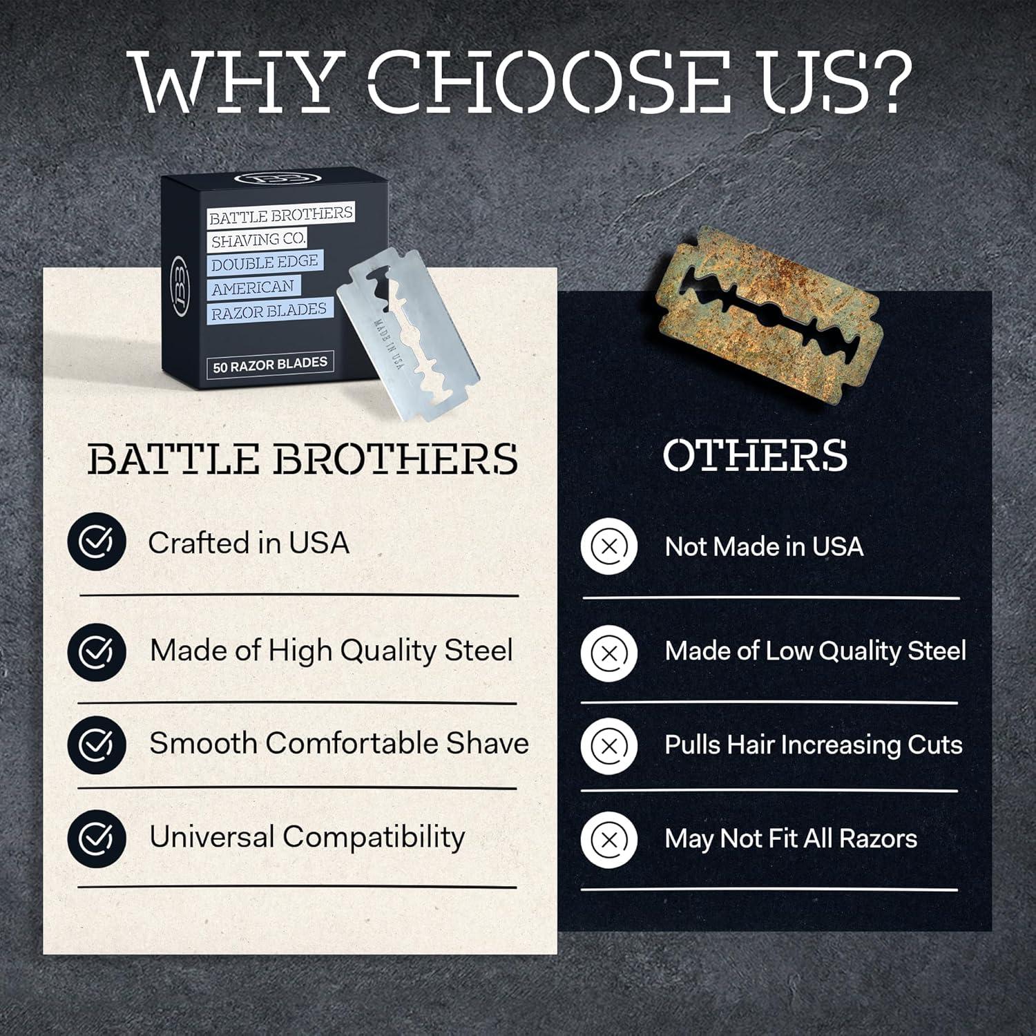 Cuchillas de Afeitar Doble Filo Battle Brothers - Acero Inoxidable, 50 Unidades