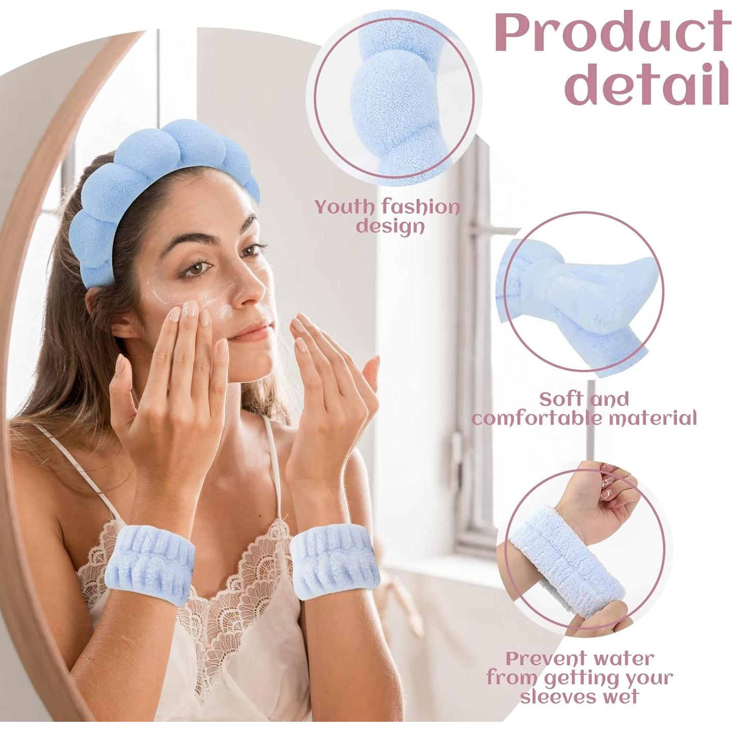Diademas de Spa ATROCH con Muñequera - Cuidado Facial Azul