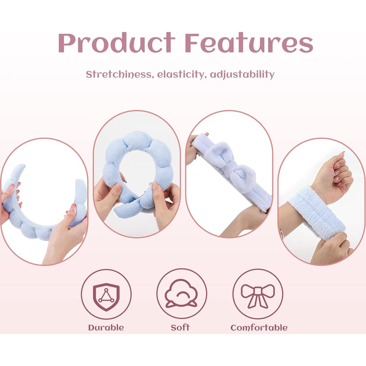 Diademas de Spa ATROCH con Muñequera - Cuidado Facial Azul