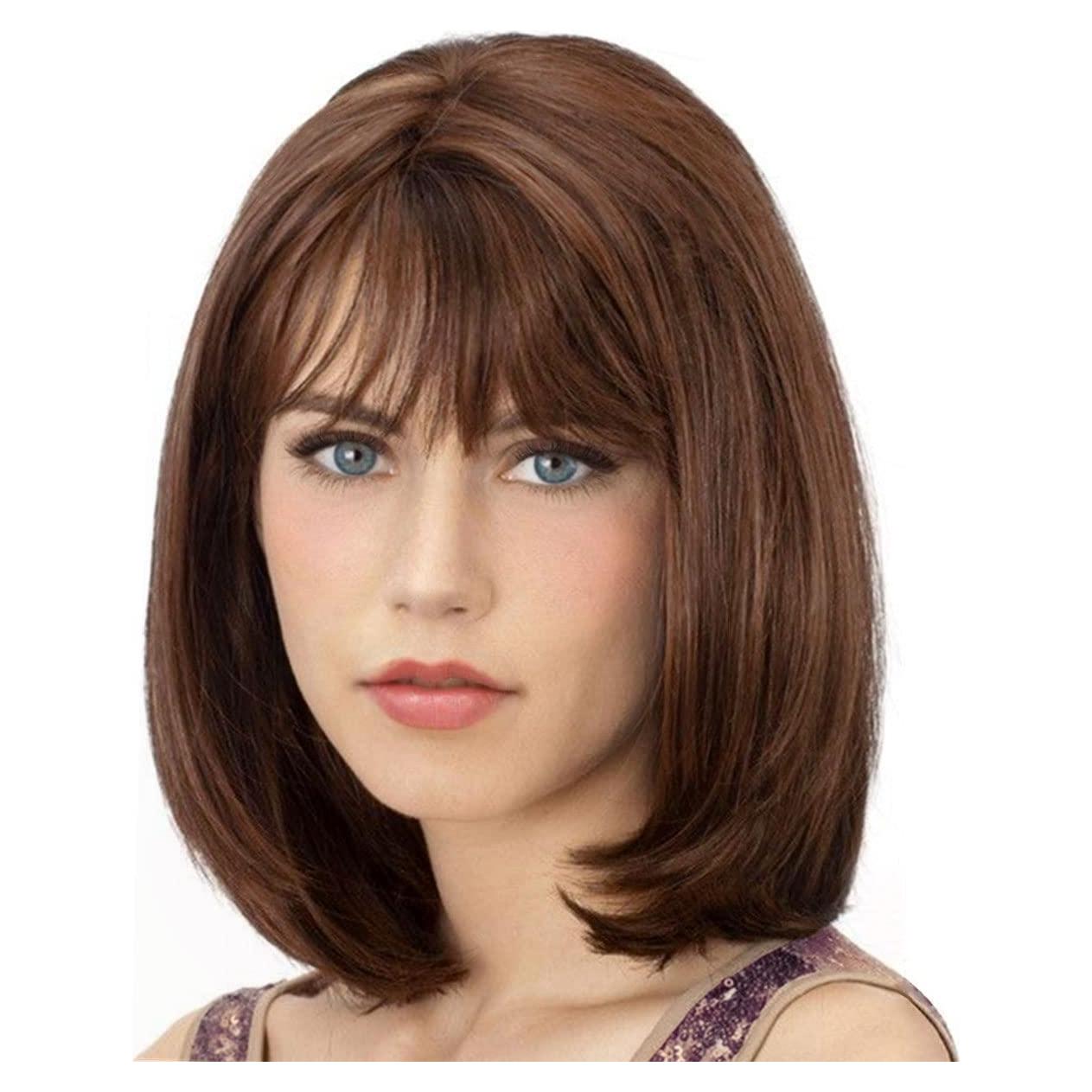 Peluca Bob Recta Corto Onpep con Flequillo Color Miel 30 cm